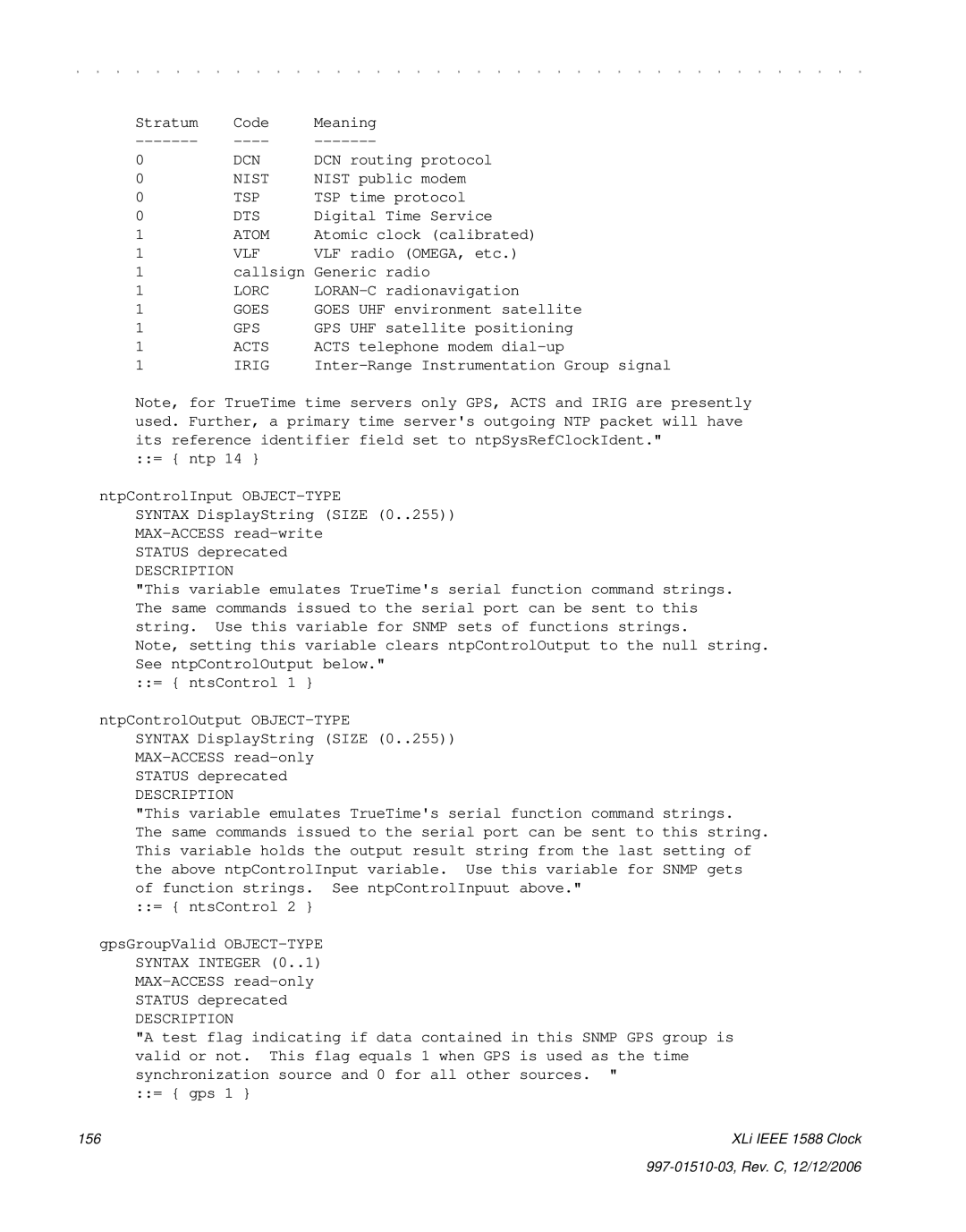 Symmetricom XLi IEEE 1588 manual Dcn, Nist, Tsp, Dts, Atom, Vlf, Lorc, Goes, Gps, Acts, Irig 