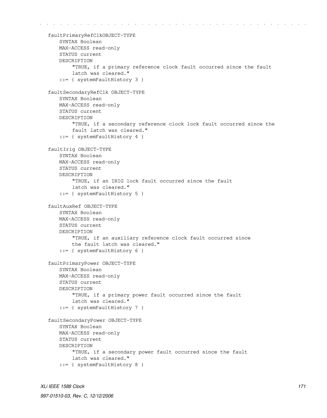 Symmetricom XLi IEEE 1588 manual XLi Ieee 1588 Clock 171 997-01510-03, Rev. C, 12/12/2006 