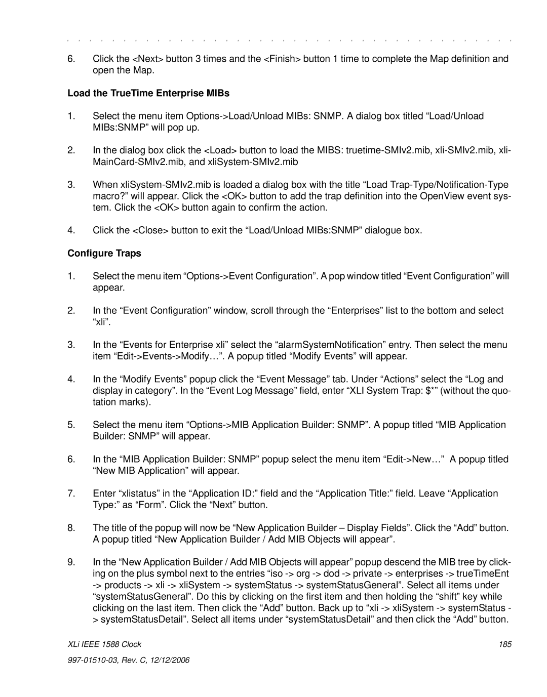 Symmetricom XLi IEEE 1588 manual Load the TrueTime Enterprise MIBs, Configure Traps 