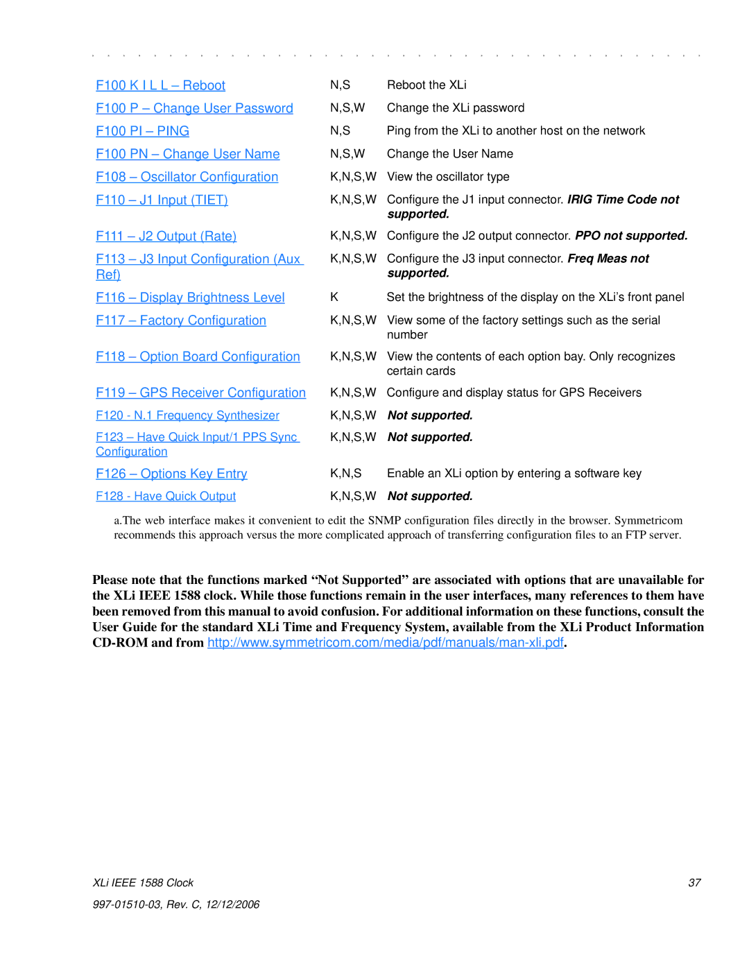 Symmetricom XLi IEEE 1588 manual F100 K I L L Reboot 