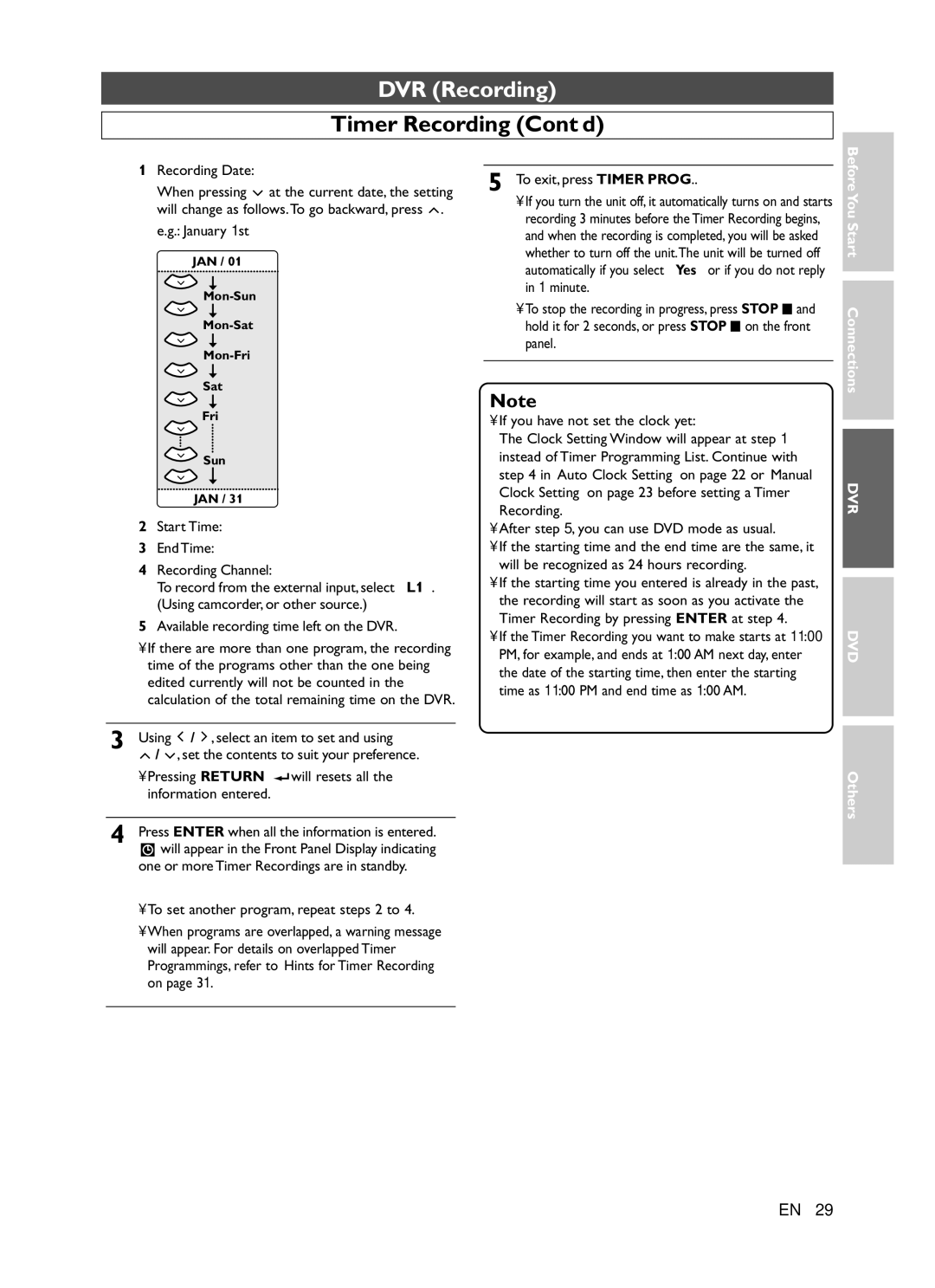 Symphonic CHSP80G owner manual Timer Recording Cont’d, Recording Date, January 1st 