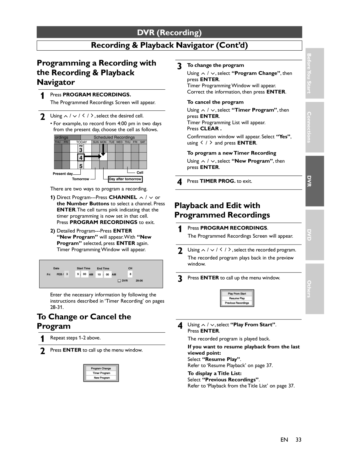 Symphonic CHSP80G owner manual Recording & Playback, Navigator, To Change or Cancel Program 