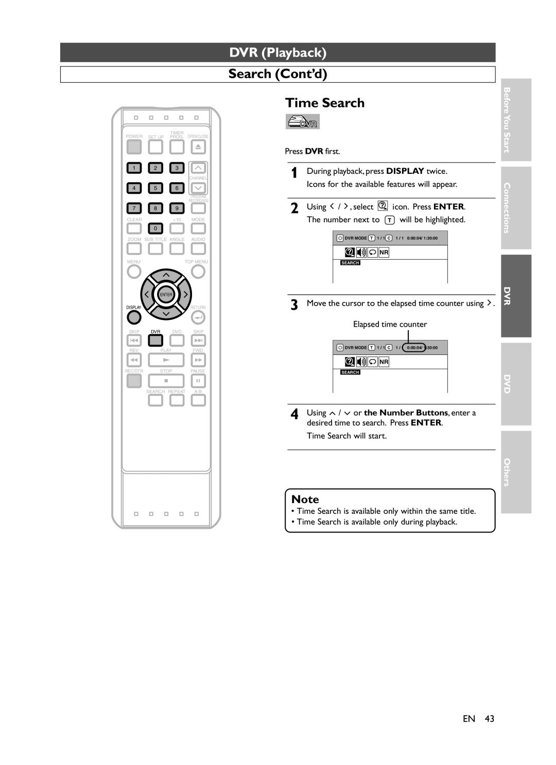 Symphonic CHSP80G owner manual Search Cont’d Time Search, Using Select, Elapsed time counter 