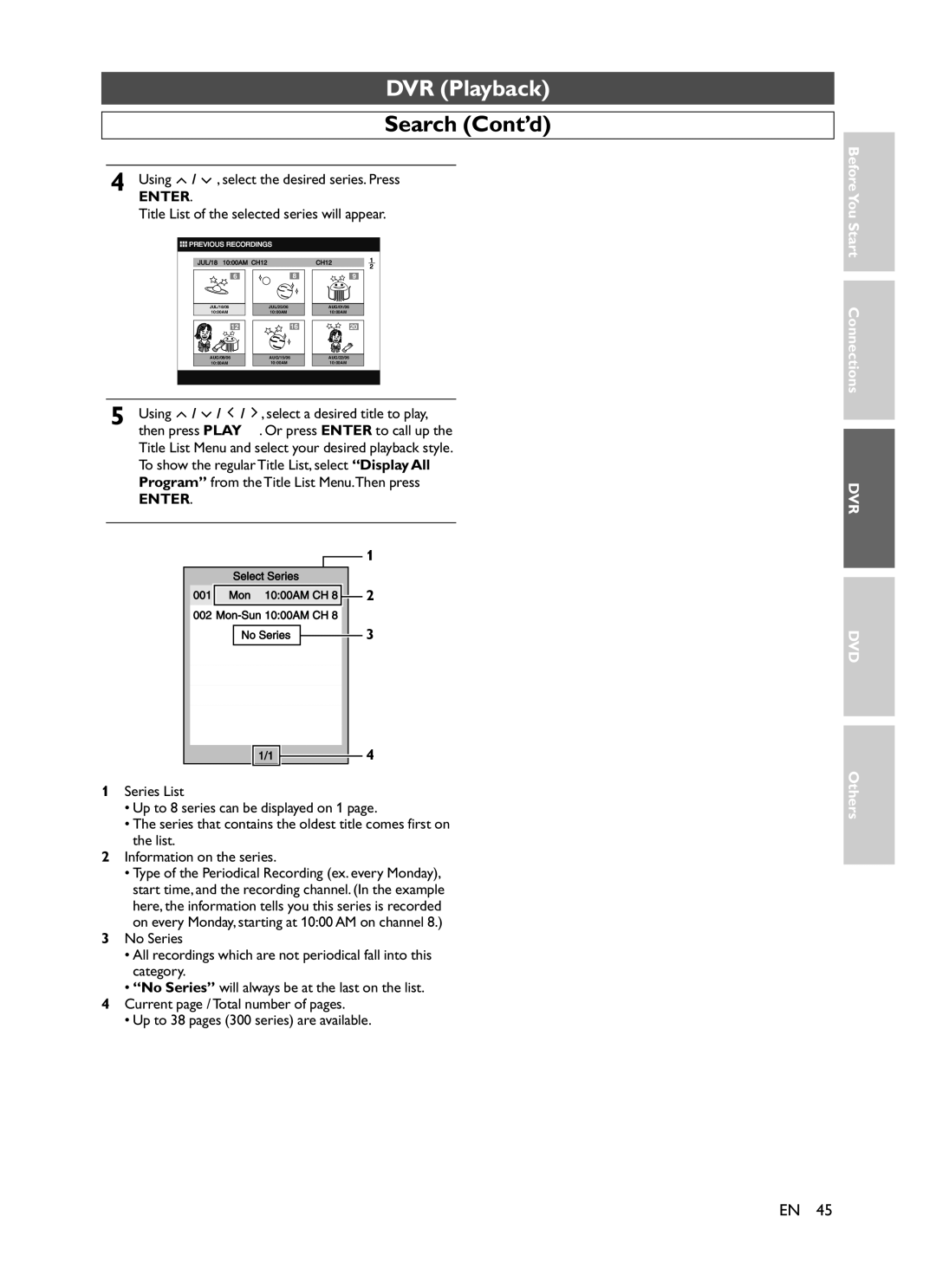 Symphonic CHSP80G owner manual Search Cont’d, Title List of the selected series will appear 