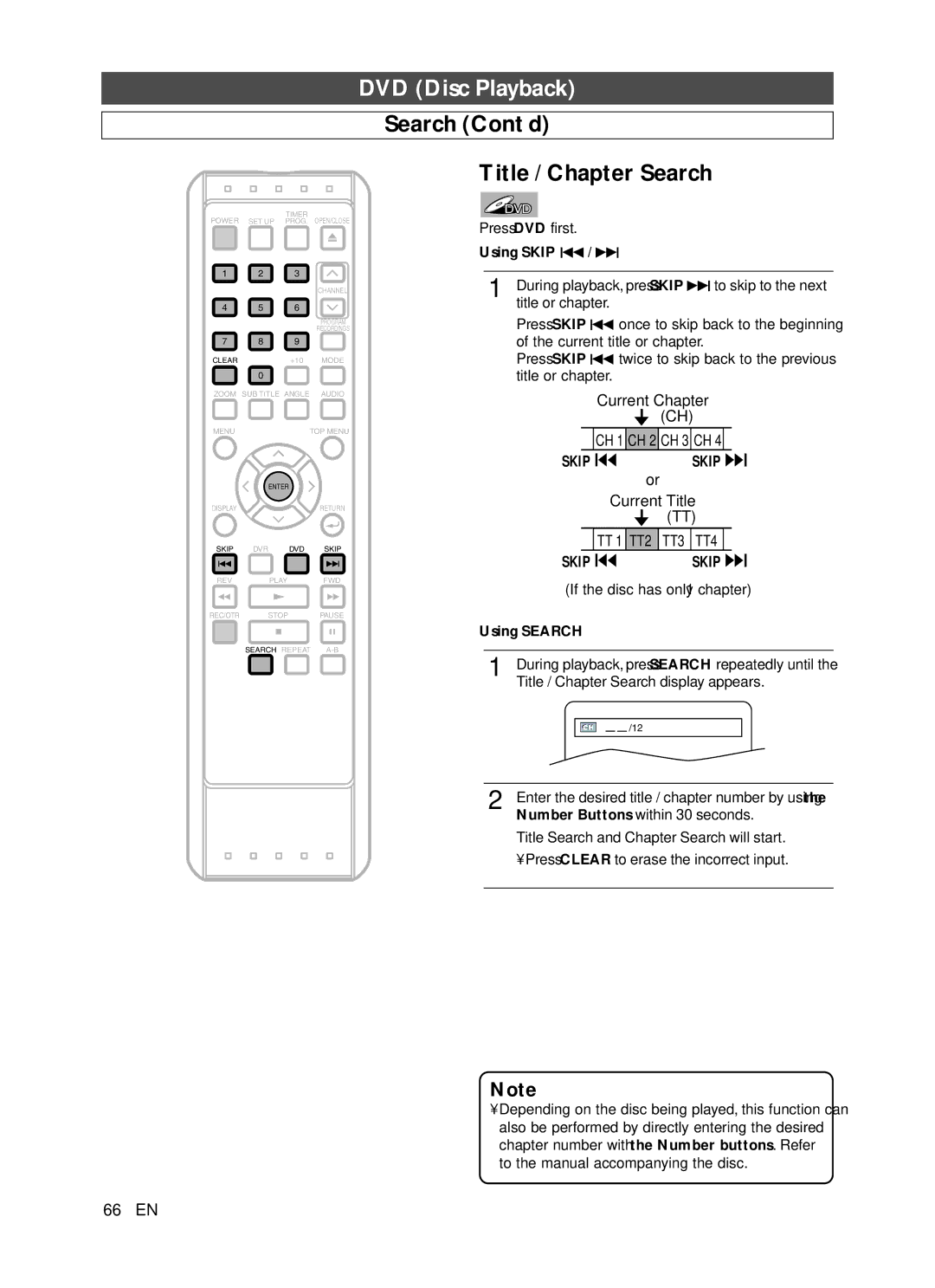 Symphonic CHSP80G owner manual Search Cont’d Title / Chapter Search, Using Skip H/ G, Using Search 