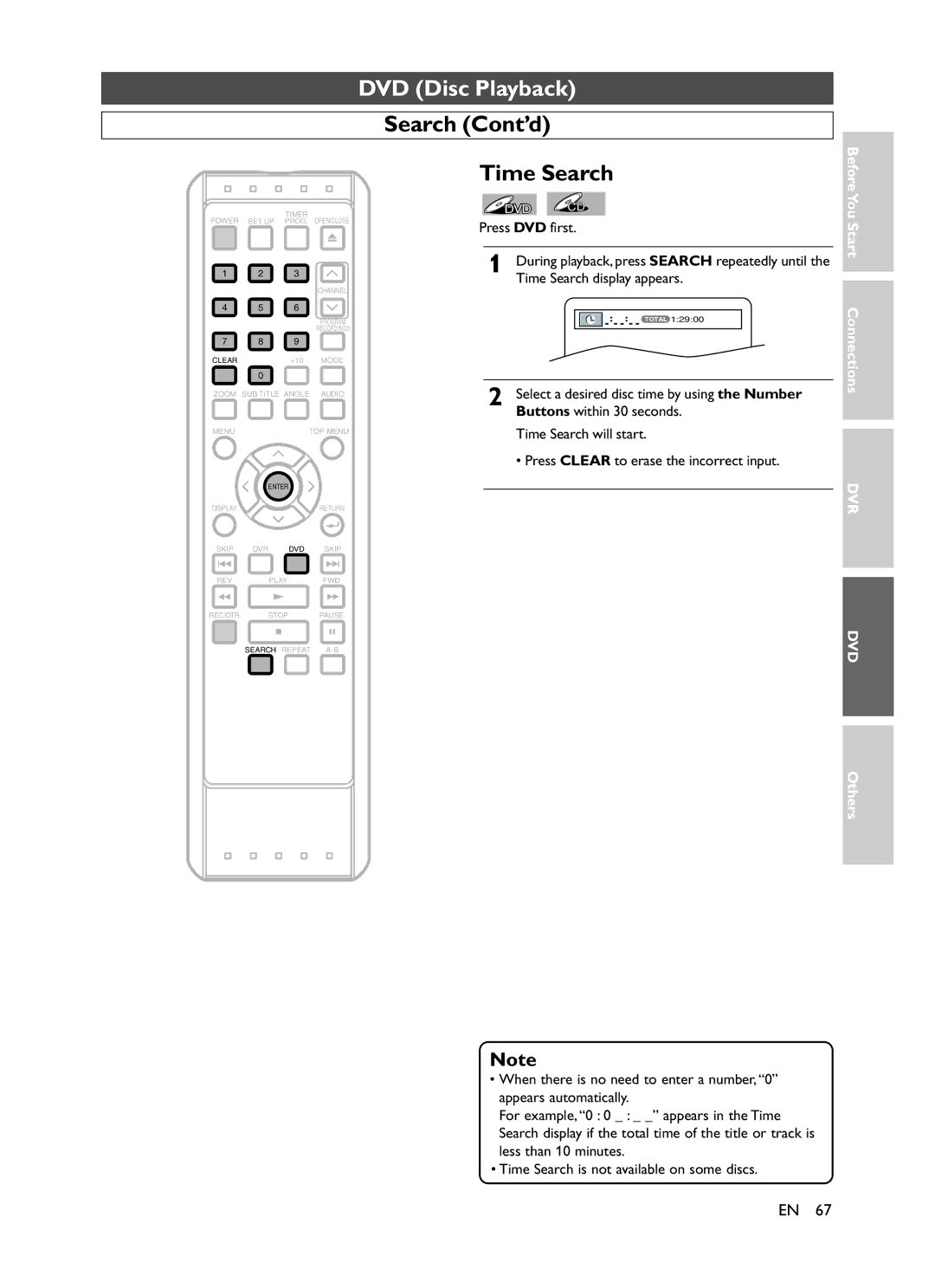 Symphonic CHSP80G owner manual Time Search display appears, Buttons within 30 seconds 