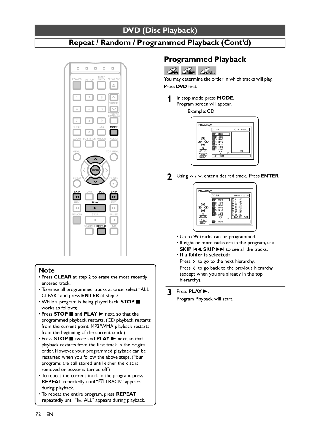 Symphonic CHSP80G owner manual Programmed Playback, If a folder is selected 