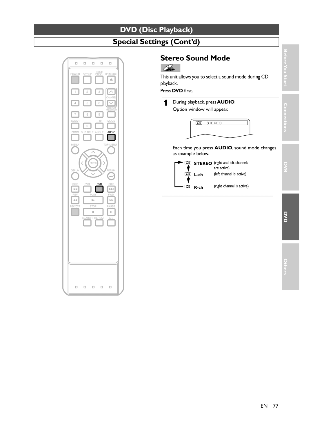 Symphonic CHSP80G owner manual Special Settings Cont’d Stereo Sound Mode 