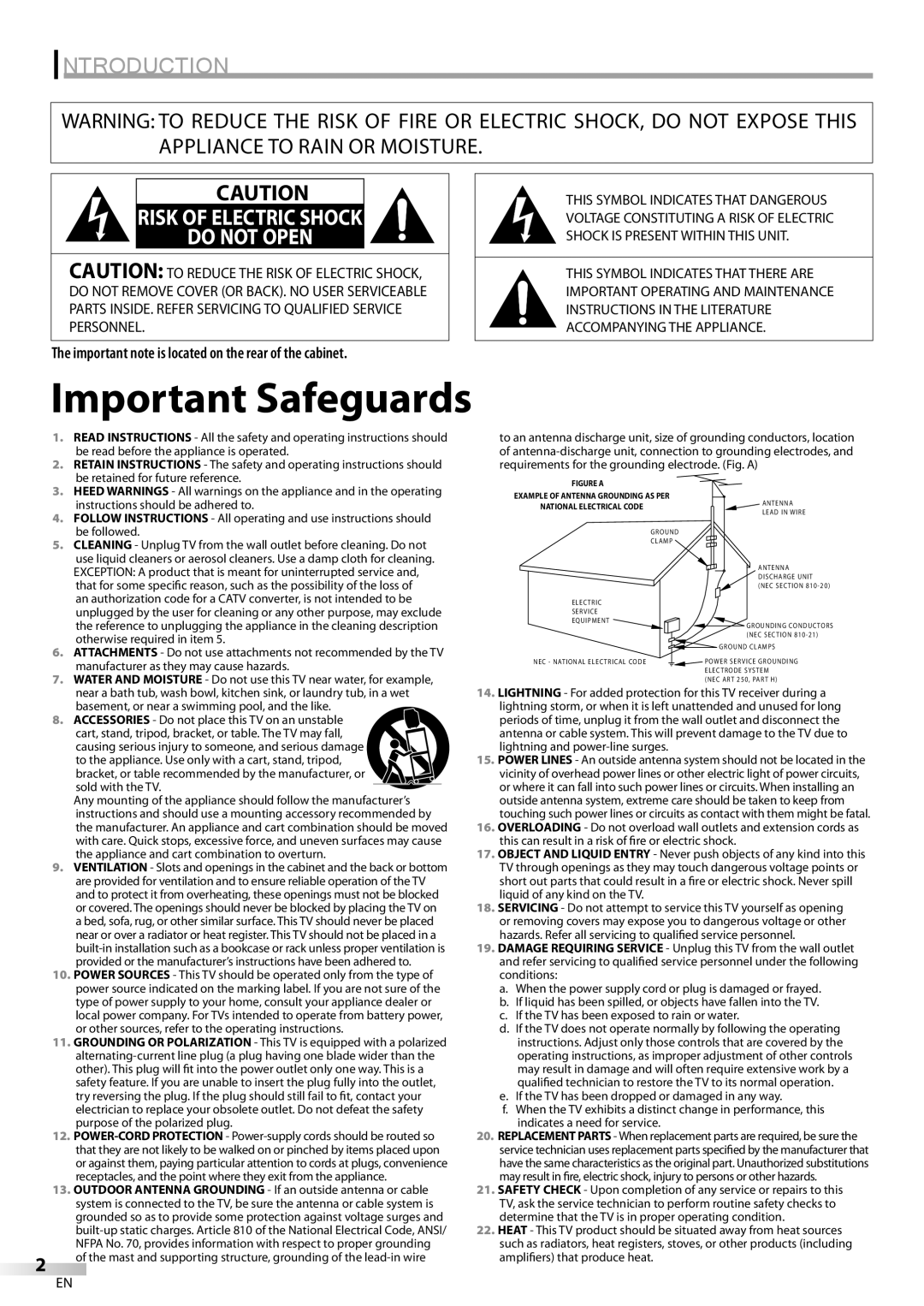 Symphonic CLC200YM8 owner manual Introduction, Important note is located on the rear of the cabinet 