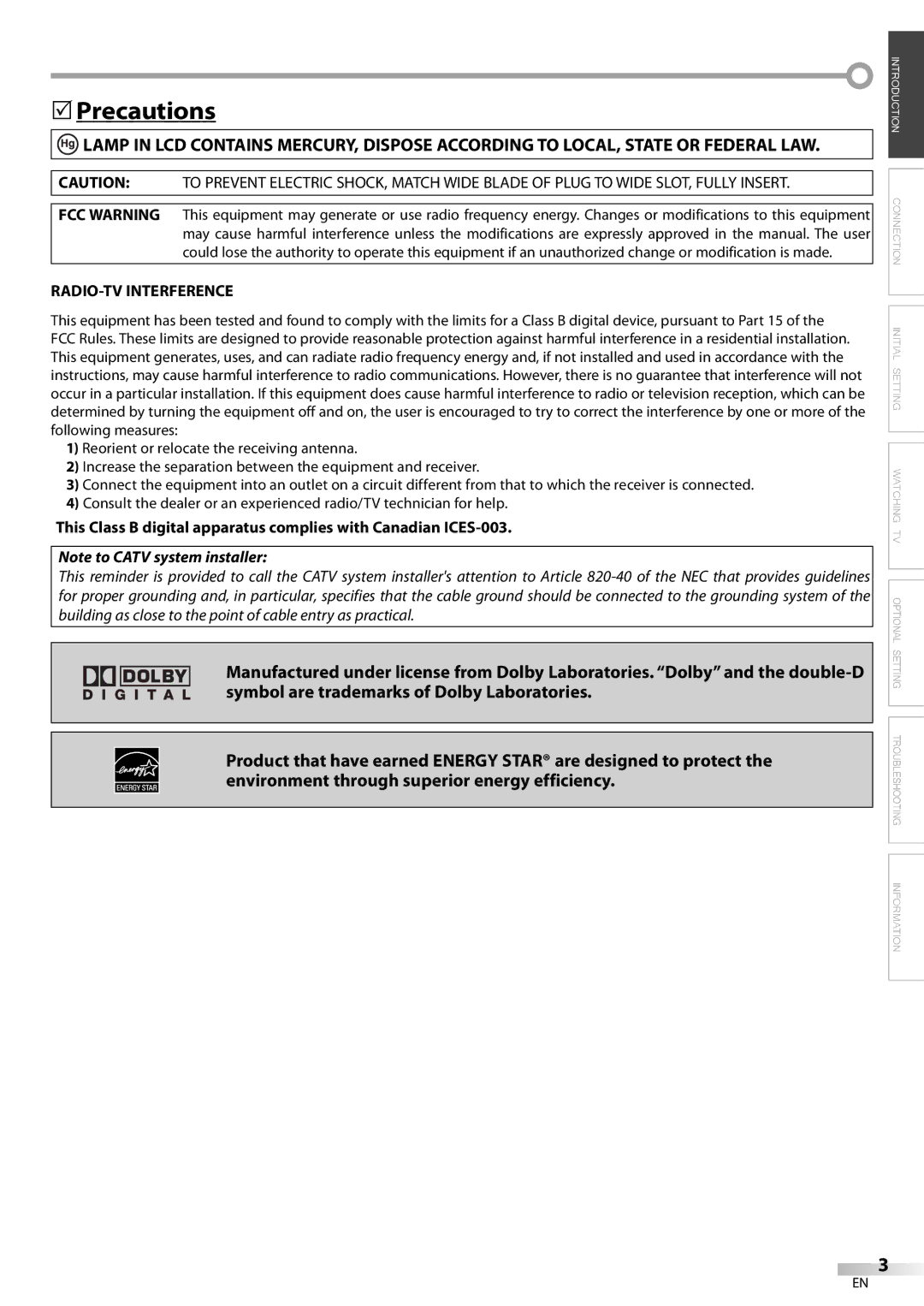 Symphonic CLC200YM8 owner manual Precautions, RADIO-TV Interference 