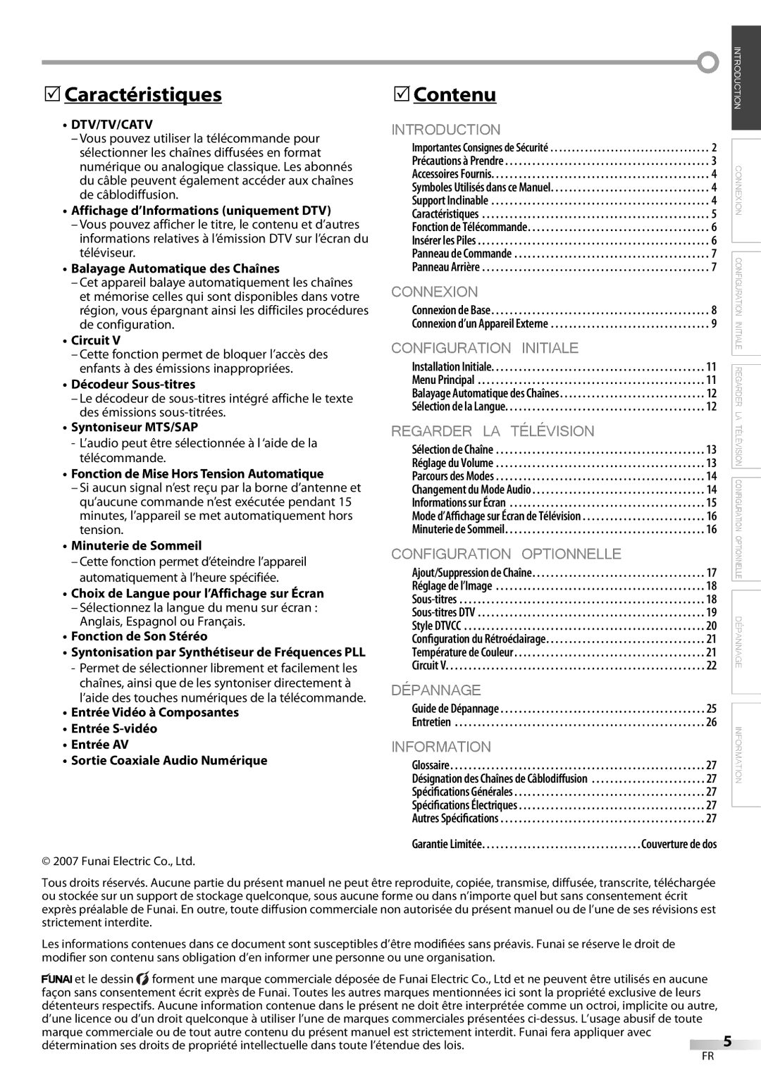 Symphonic CLC200YM8 owner manual Caractéristiques, Contenu, Dtv/Tv/Catv 