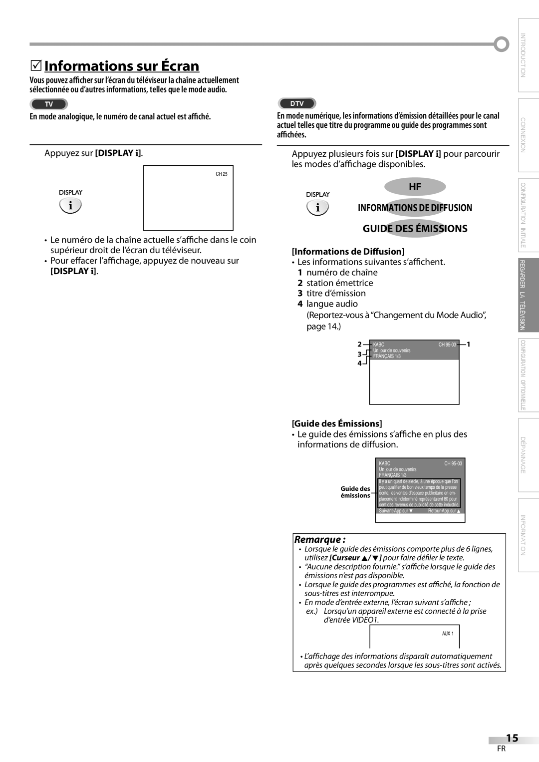 Symphonic CLC200YM8 5Informations sur Écran, Informations DE Diffusion Guide DES Émissions, Informations de Diffusion 