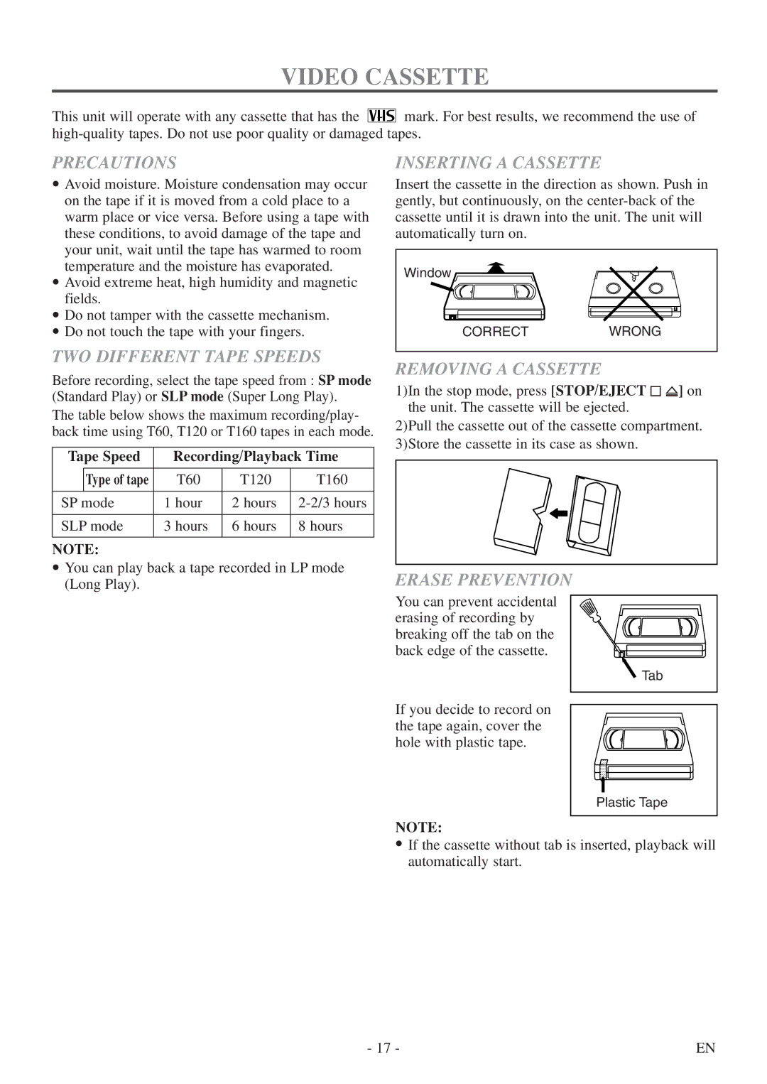 Symphonic CSC313E owner manual Video Cassette 