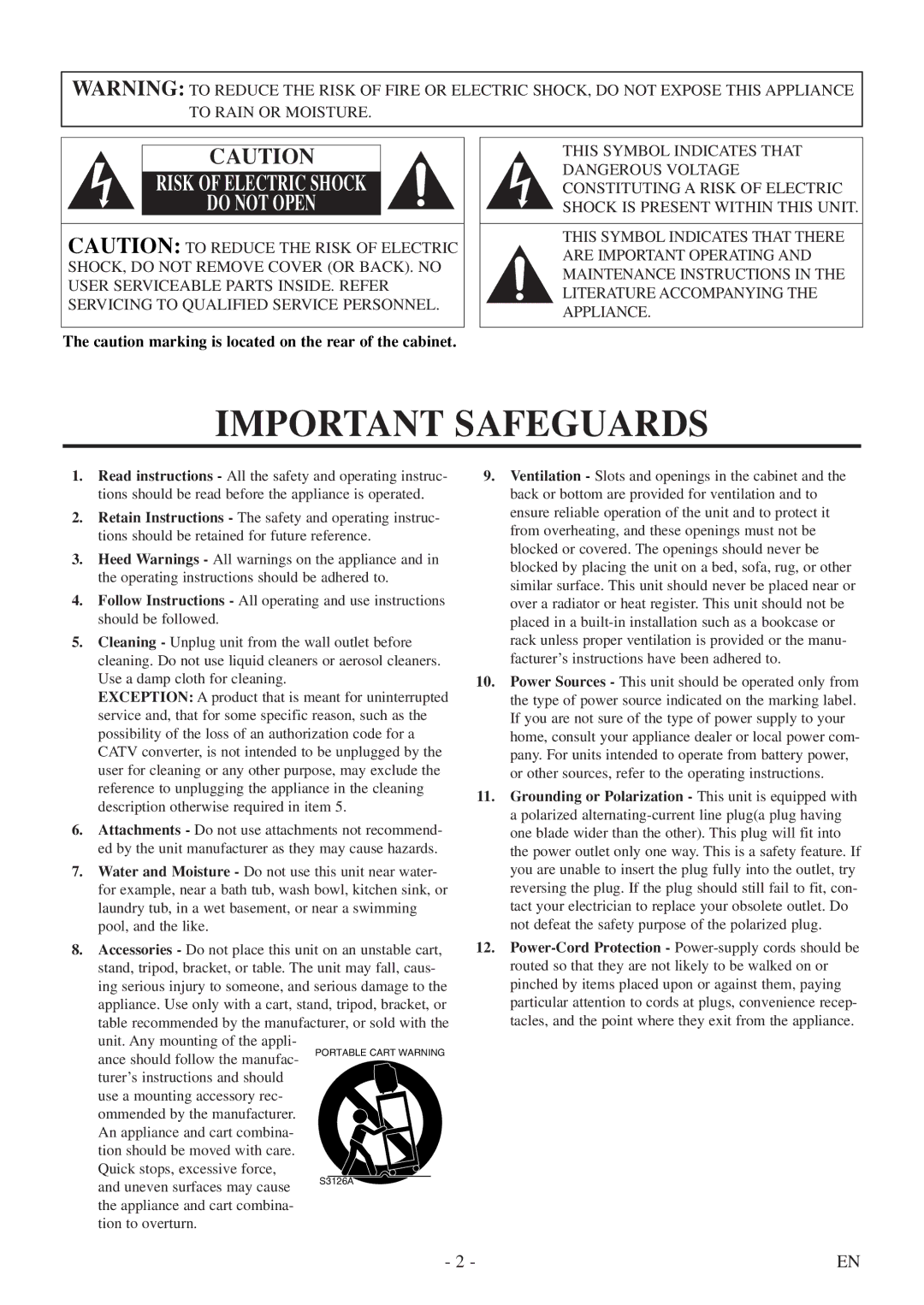 Symphonic CSC313E owner manual Important Safeguards 