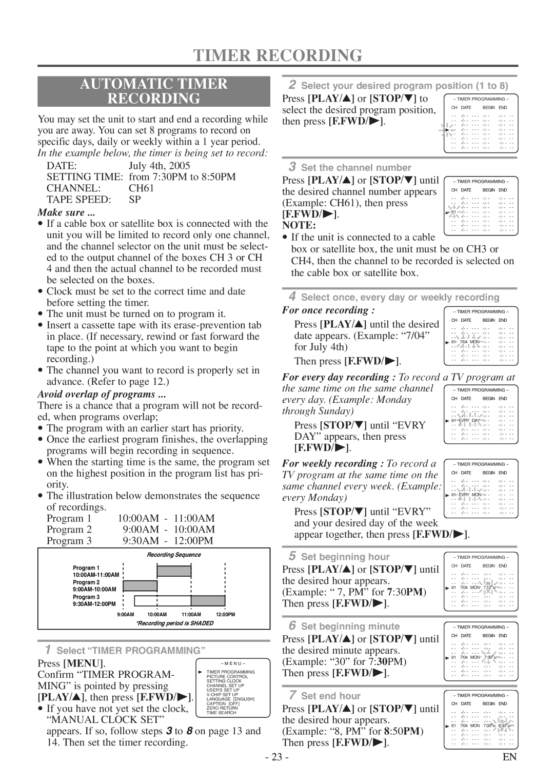 Symphonic CSC313E owner manual Automatic Timer Recording 