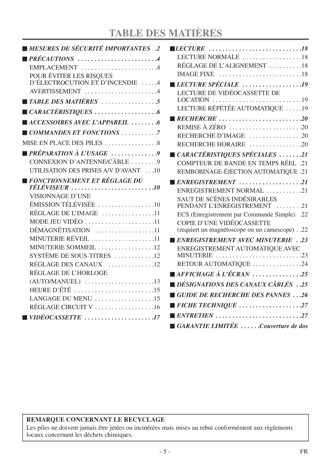 Symphonic CSC313E owner manual Table DES Matières 