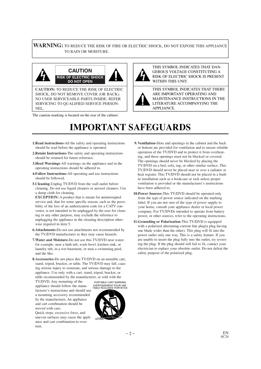 Symphonic CSC520DE owner manual Important Safeguards 