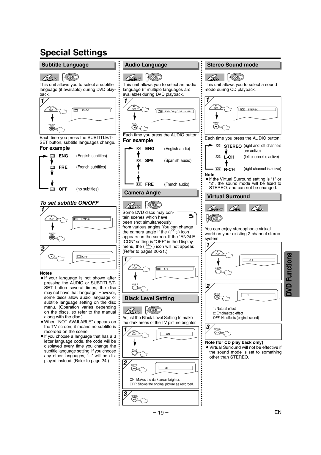 Symphonic CSDV840E owner manual Special Settings 