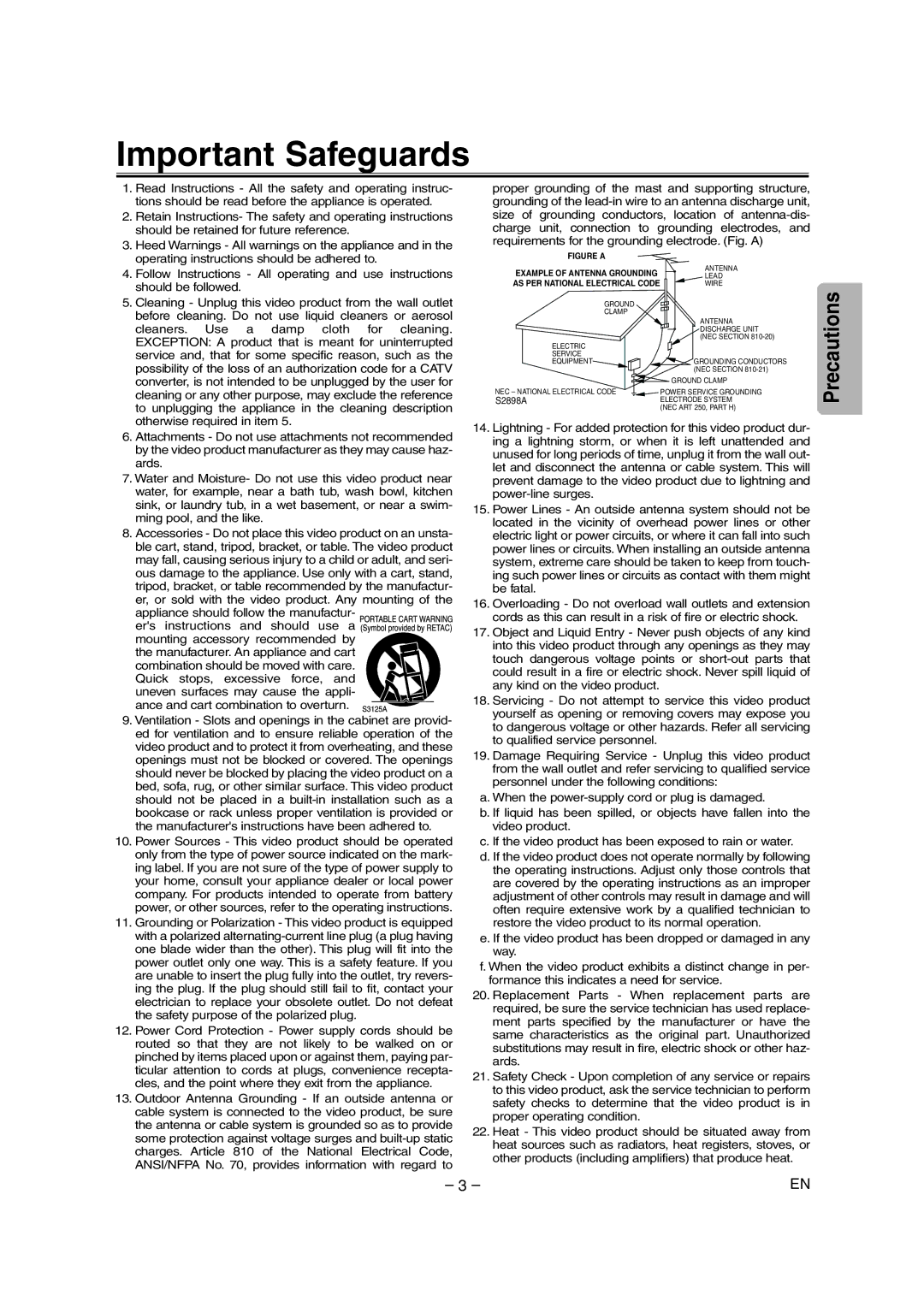 Symphonic CSDV840E owner manual Important Safeguards 