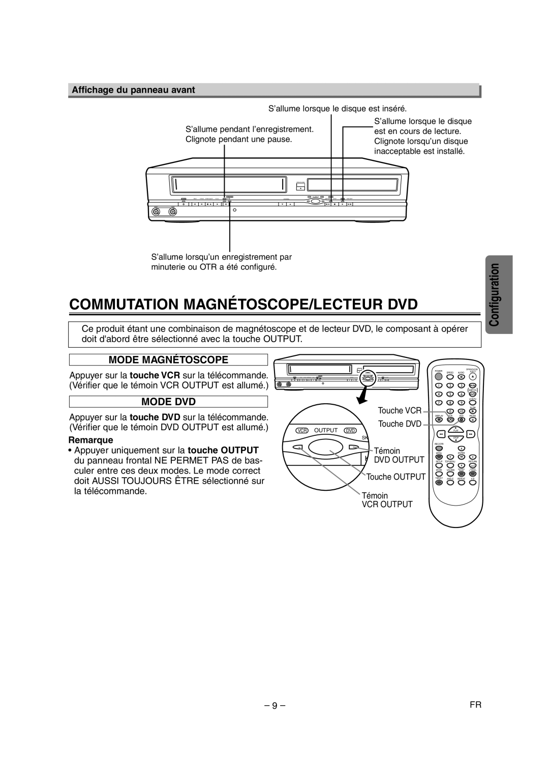 Symphonic CSDV840E owner manual Affichage du panneau avant, Remarque 