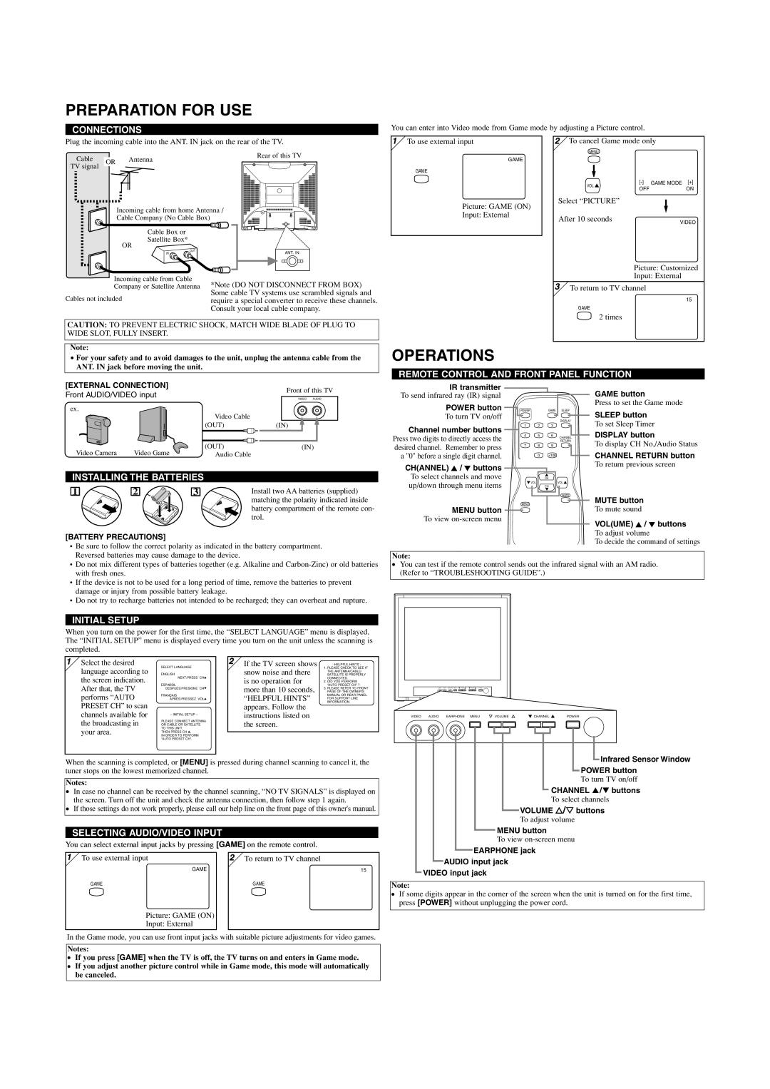 Symphonic CSF414G owner manual Preparation for USE, Operations 