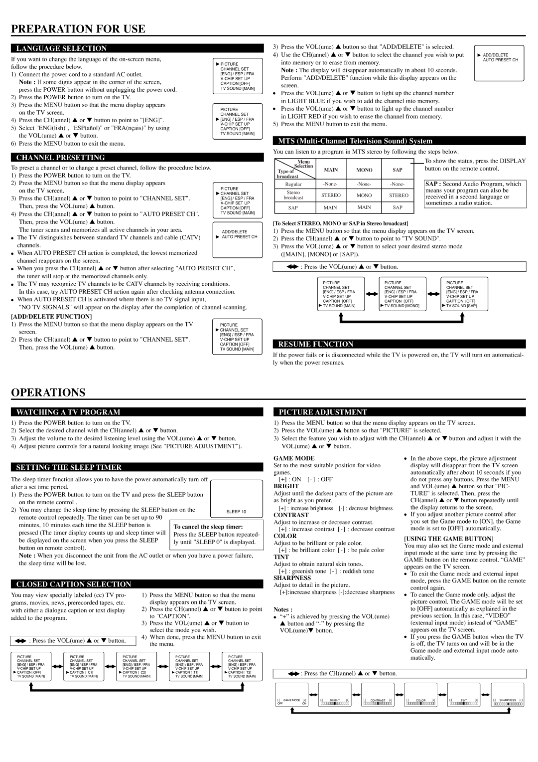 Symphonic CST204FE owner manual Preparation for USE, Operations 