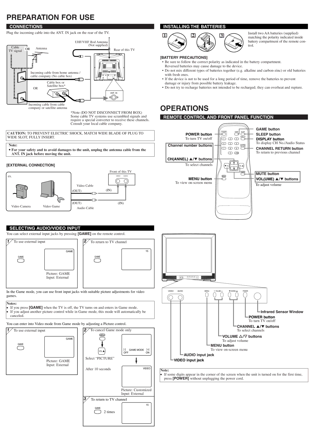 Symphonic CST245E owner manual Preparation for USE, Operations 