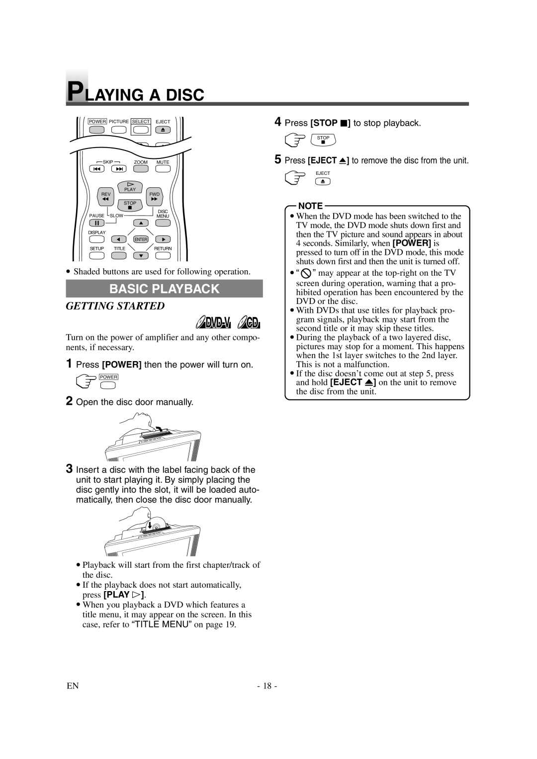 Symphonic CSTL20D6 owner manual Playing a Disc, Basic Playback, Getting Started 