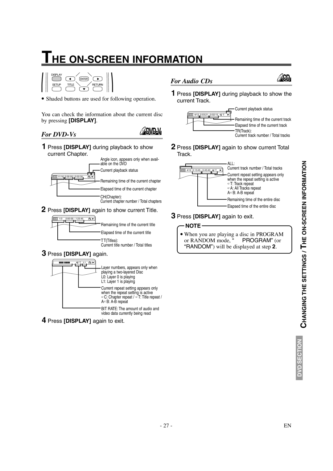 Symphonic CSTL20D6 owner manual ON-SCREEN Information 