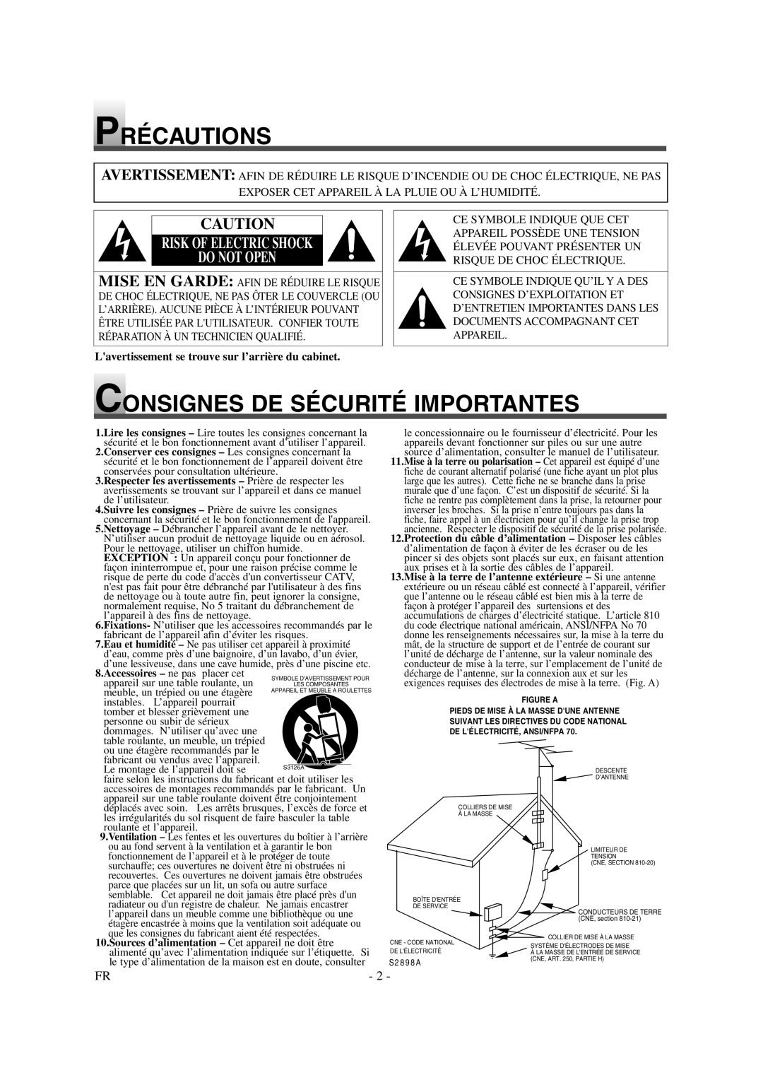 Symphonic CSTL20D6 owner manual Précautions, Consignes DE Sécurité Importantes 