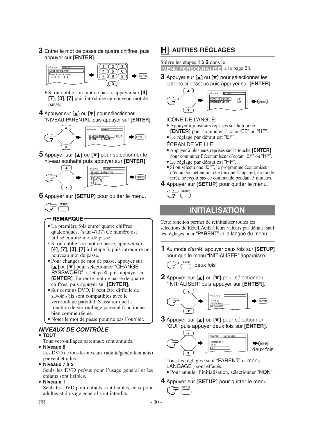 Symphonic CSTL20D6 owner manual Initialisation, Autres Réglages, Le réglage par défaut est HF 