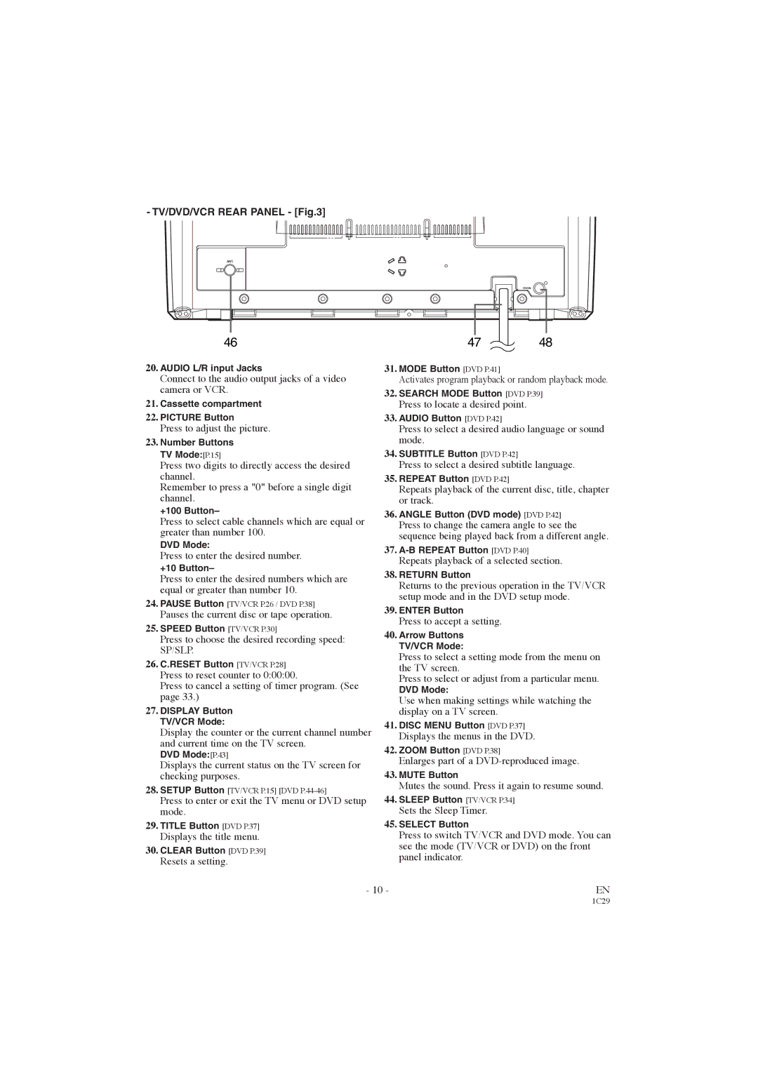 Symphonic CWF719 Connect to the audio output jacks of a video camera or VCR, Press to adjust the picture, Resets a setting 