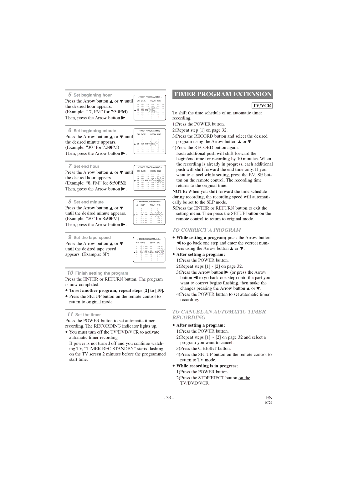 Symphonic CWF719 owner manual To Correct a Program, To set another program, repeat steps 2 to 