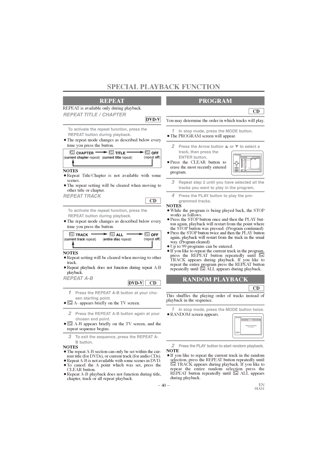 Symphonic CWF719 owner manual Special Playback Function, Repeatprogram, Random Playback 