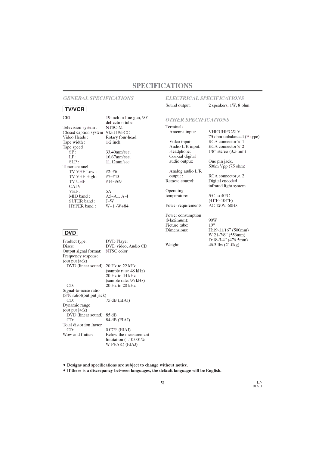 Symphonic CWF719 owner manual General Specifications, Electrical Specifications, Other Specifications 