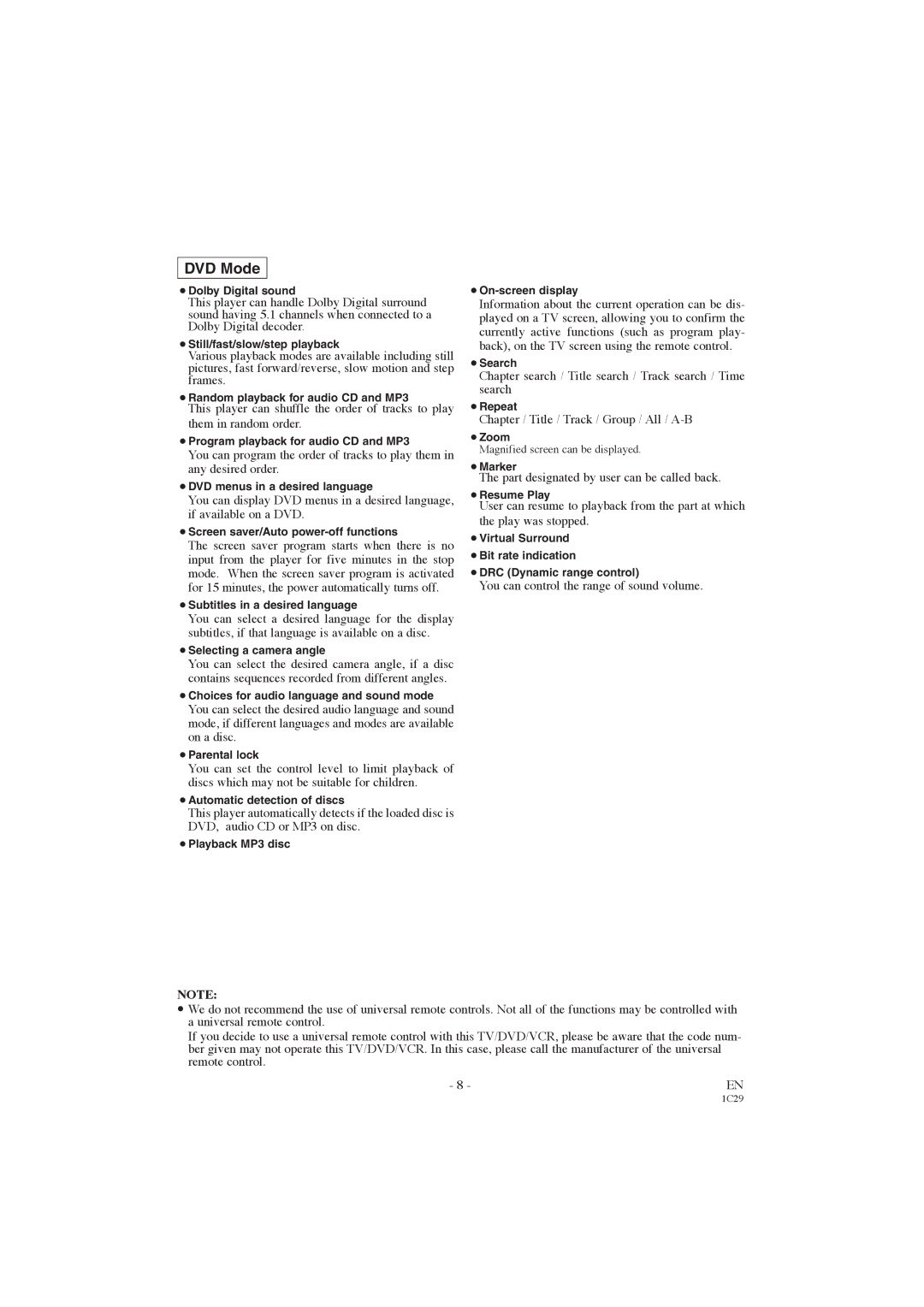 Symphonic CWF719 Chapter search / Title search / Track search / Time search, Chapter / Title / Track / Group / All / A-B 