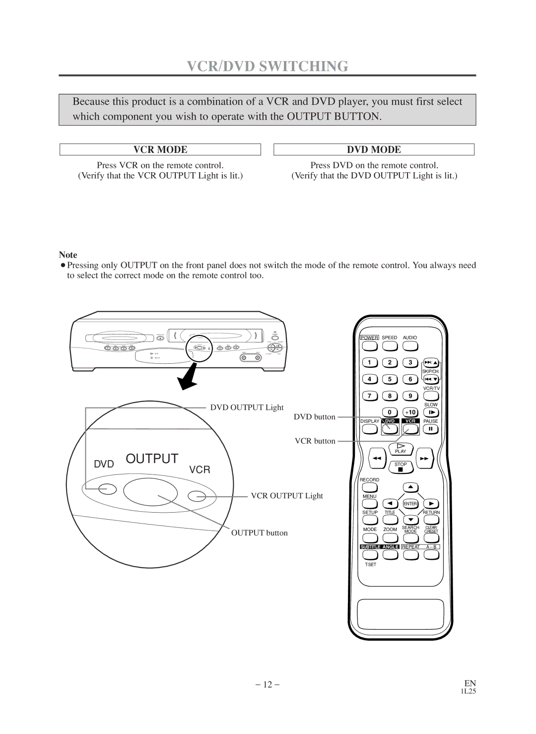 Symphonic CWF803 owner manual VCR/DVD Switching, DVD Mode 