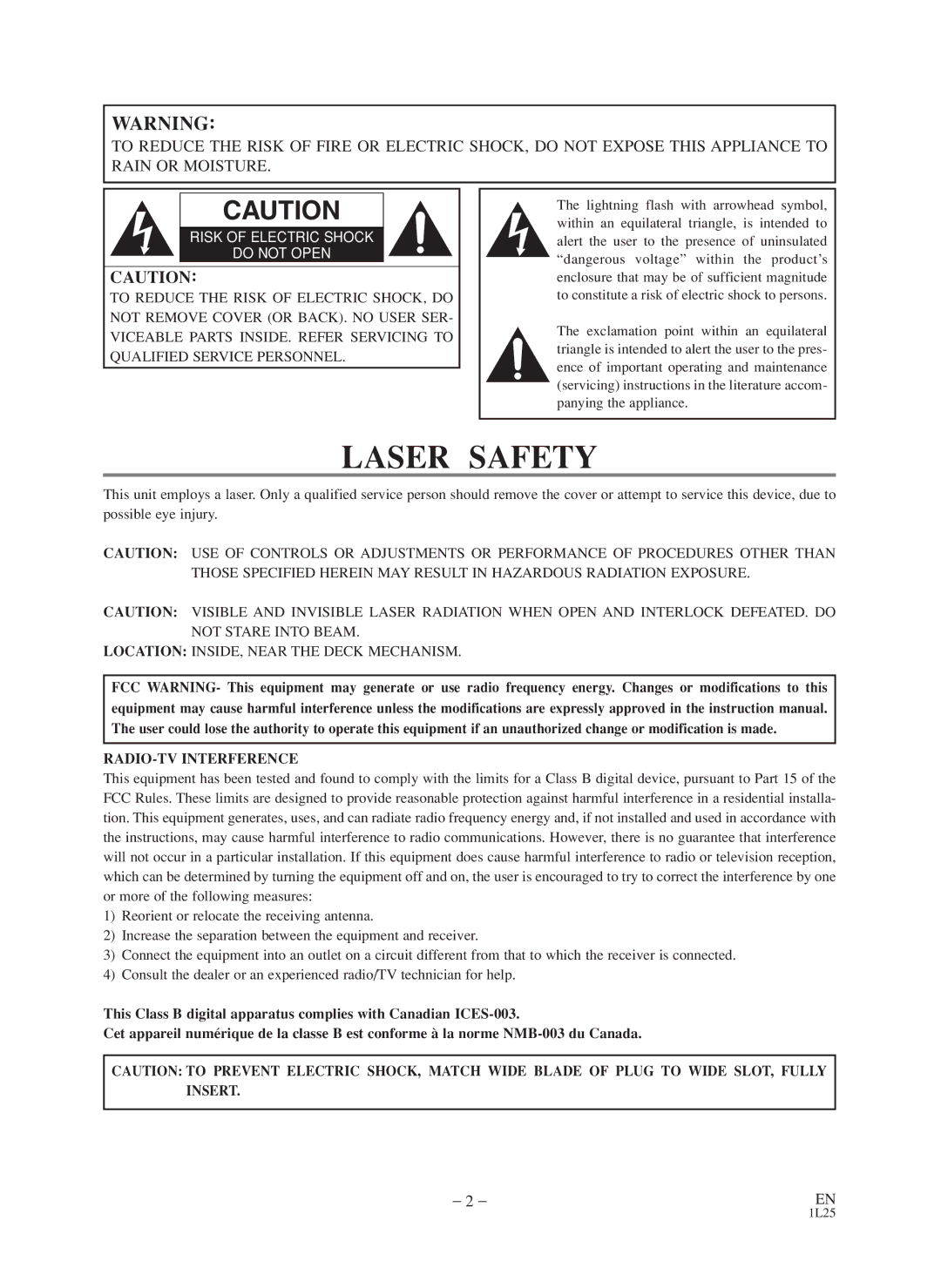 Symphonic CWF803 owner manual Laser Safety 