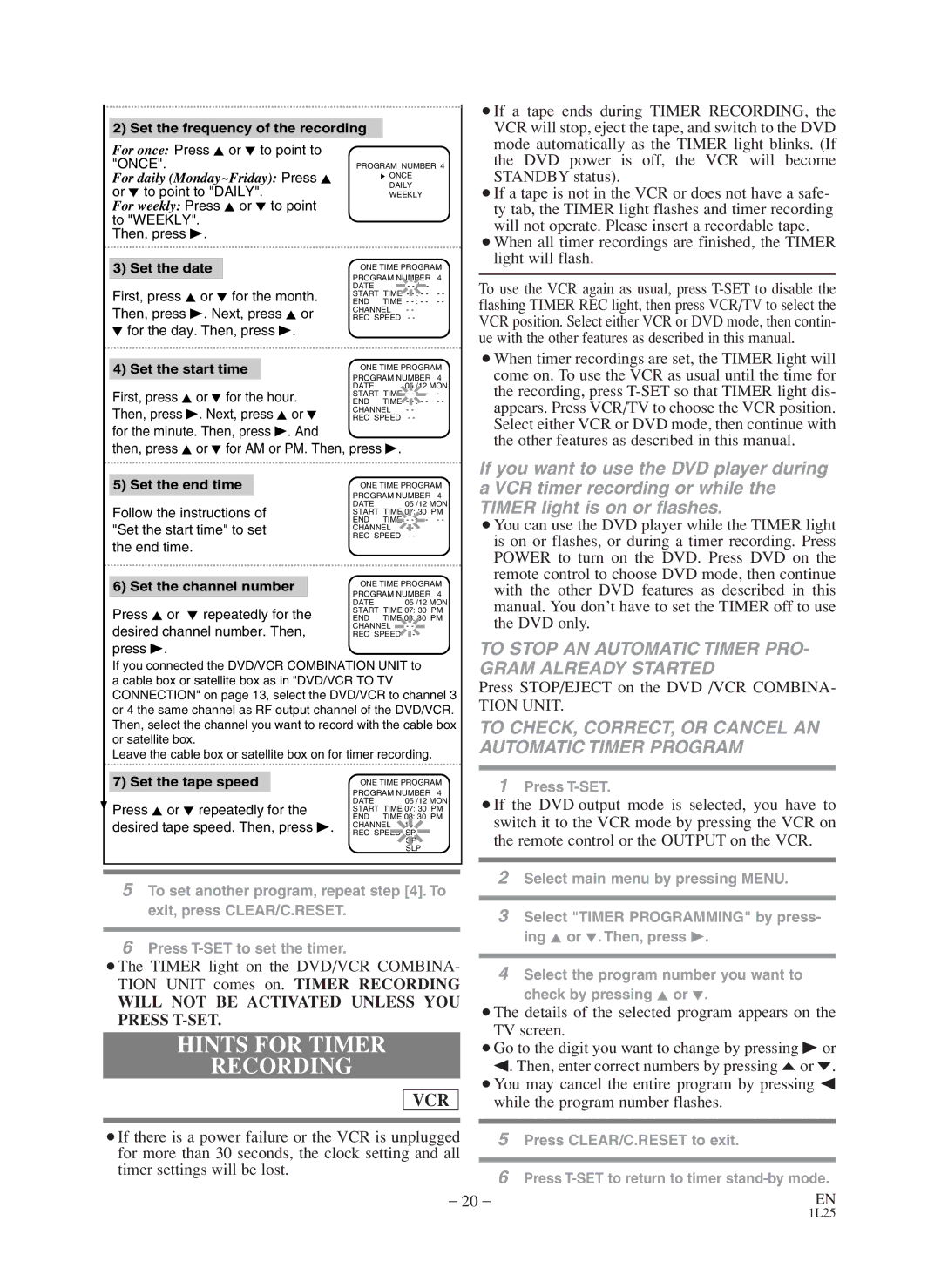 Symphonic CWF803 owner manual Hints for Timer Recording, To Stop AN Automatic Timer PRO- Gram Already Started 