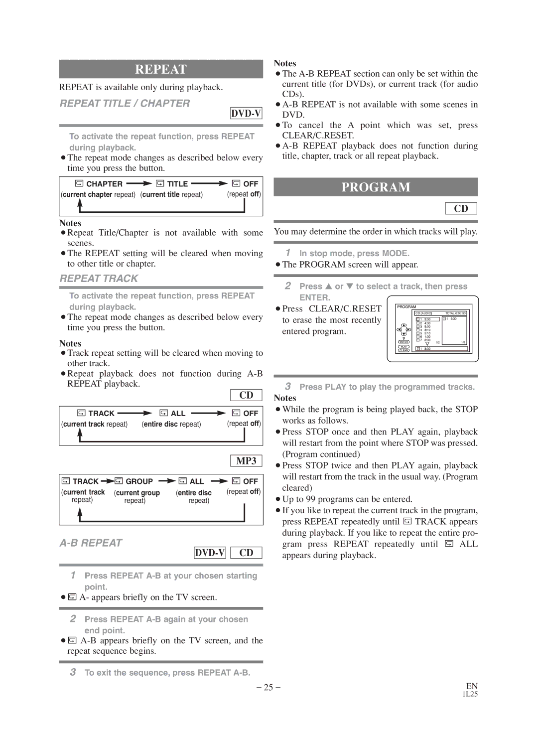 Symphonic CWF803 owner manual Program, Repeat Title / Chapter, Repeat Track 