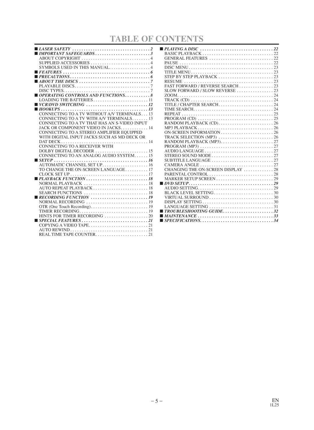 Symphonic CWF803 owner manual Table of Contents 