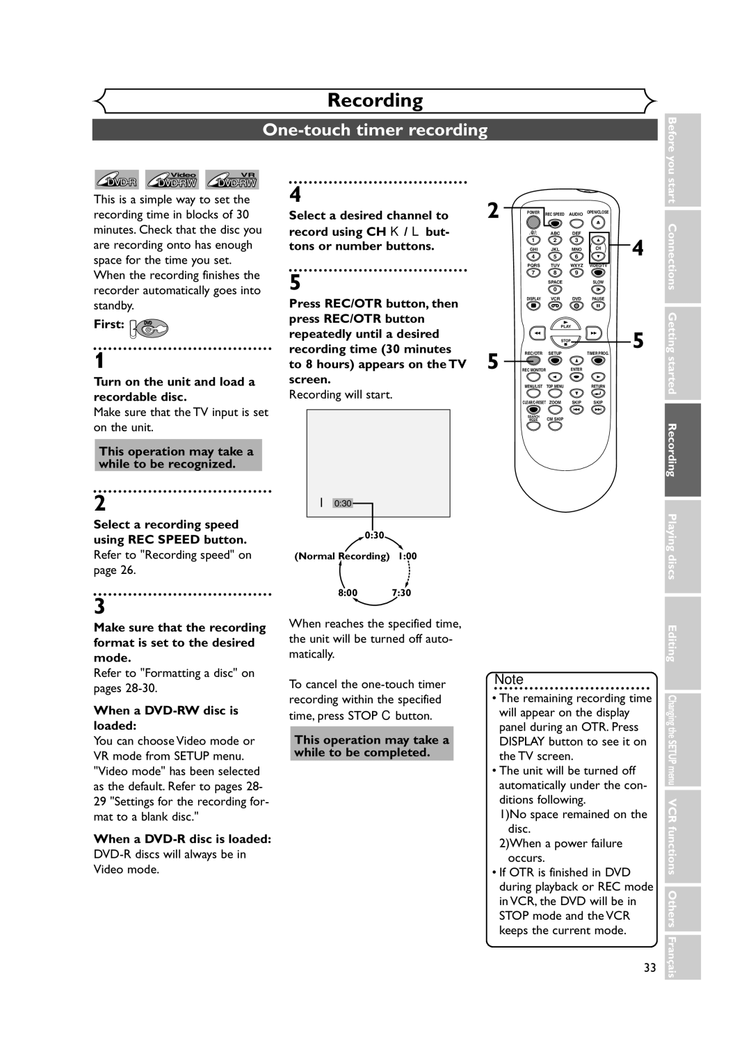 Symphonic CWR20V4 owner manual One-touch timer recording 