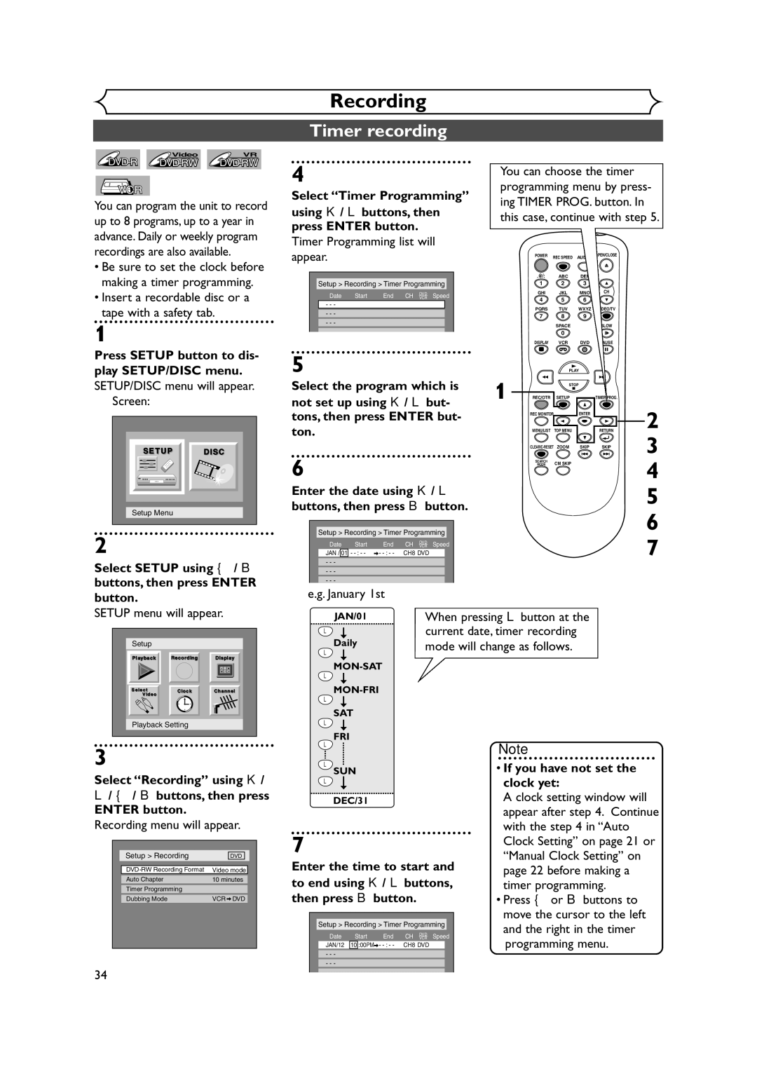 Symphonic CWR20V4 owner manual Timer recording 