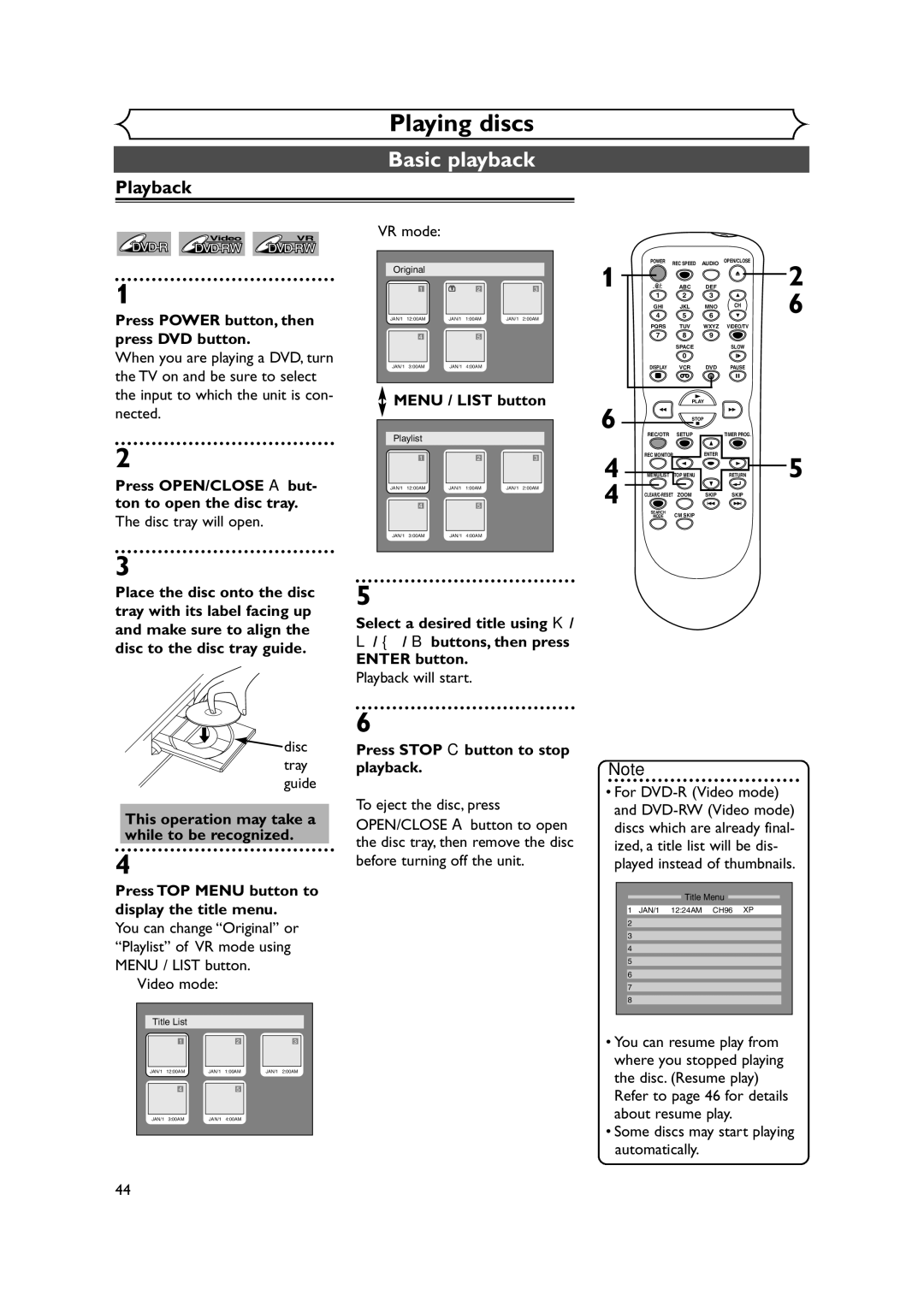 Symphonic CWR20V4 owner manual Basic playback, Playback 