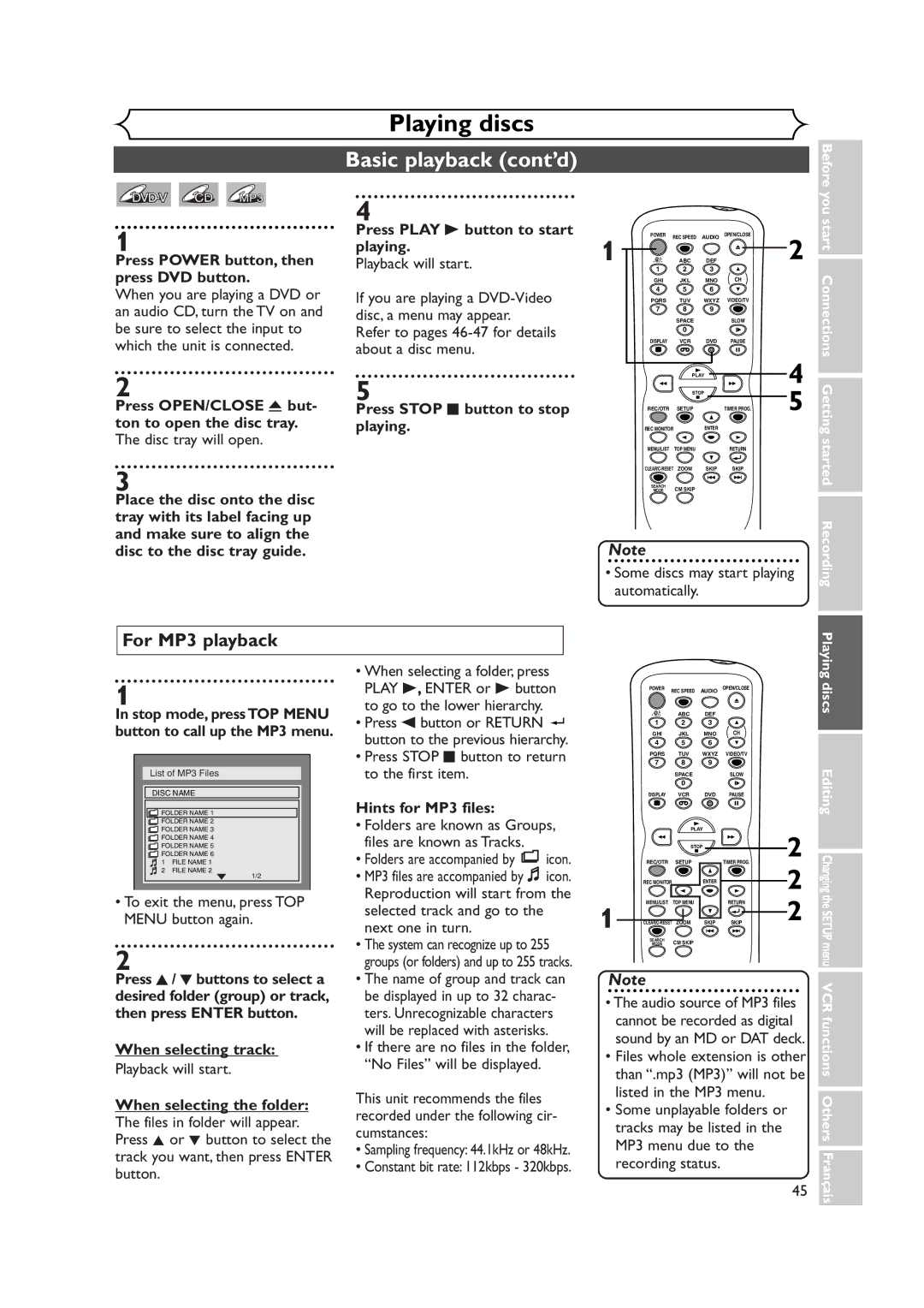 Symphonic CWR20V4 Basic playback cont’d, For MP3 playback, Press Play B button to start playing, When selecting track 