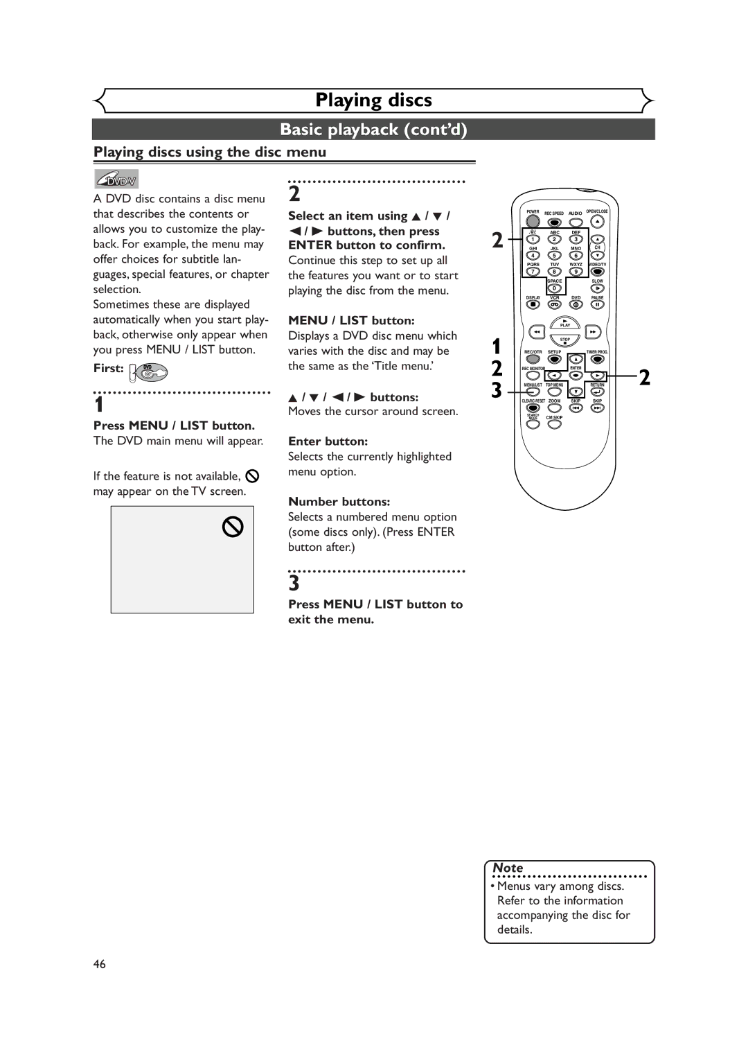 Symphonic CWR20V4 owner manual Playing discs using the disc menu 