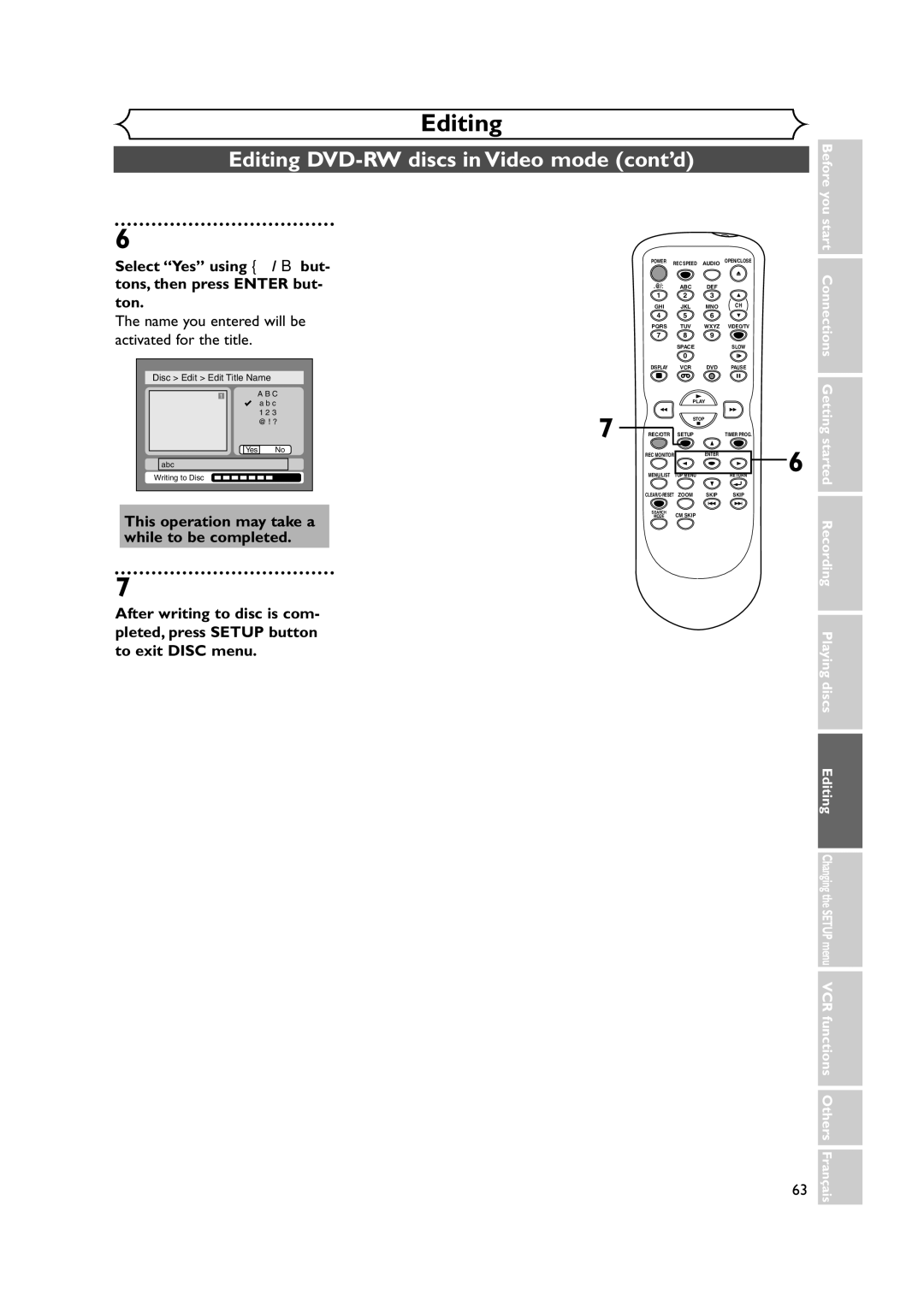 Symphonic CWR20V4 owner manual Name you entered will be activated for the title, This operation may take a 