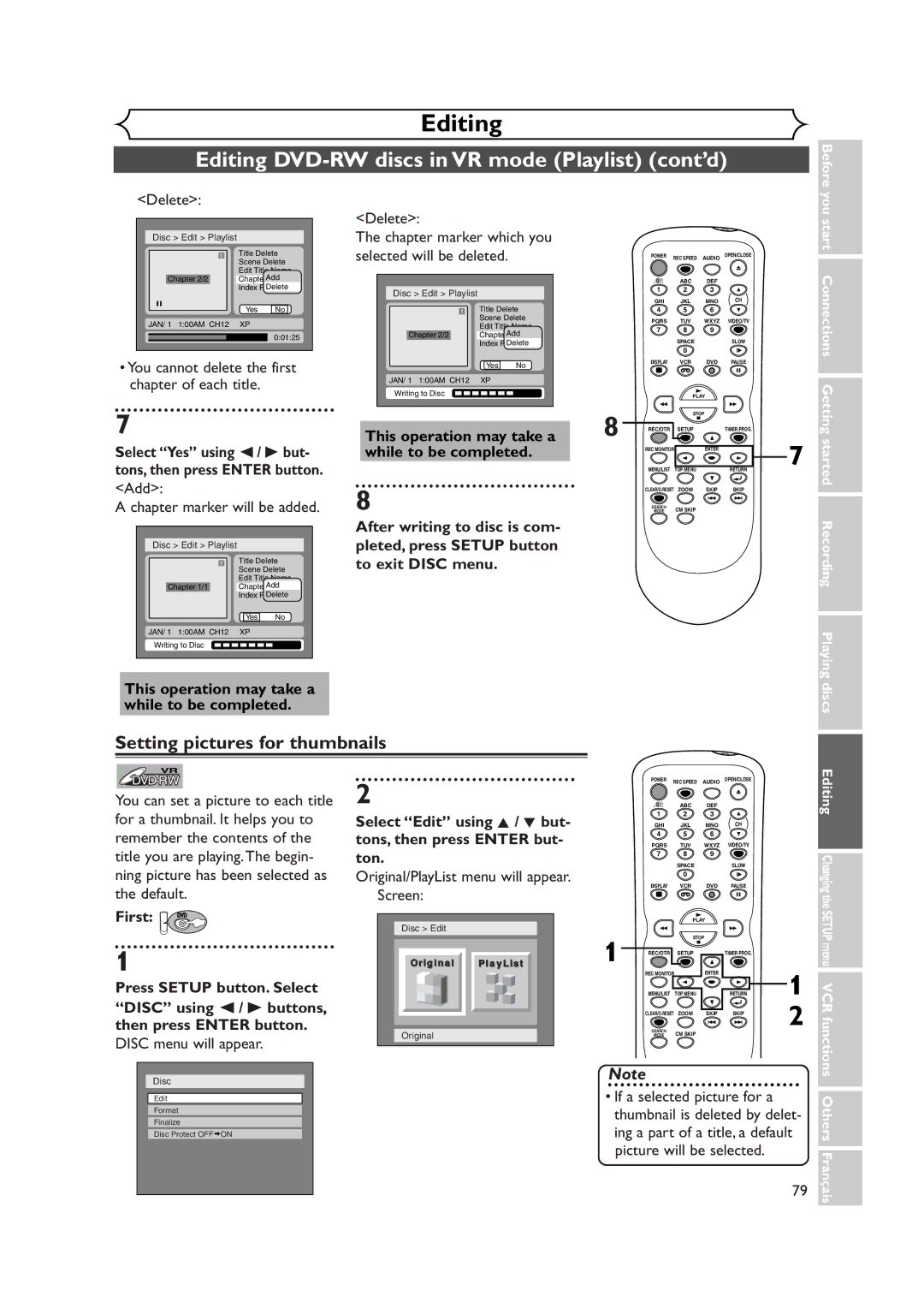 Symphonic CWR20V4 owner manual Delete Chapter marker which you Selected will be deleted 