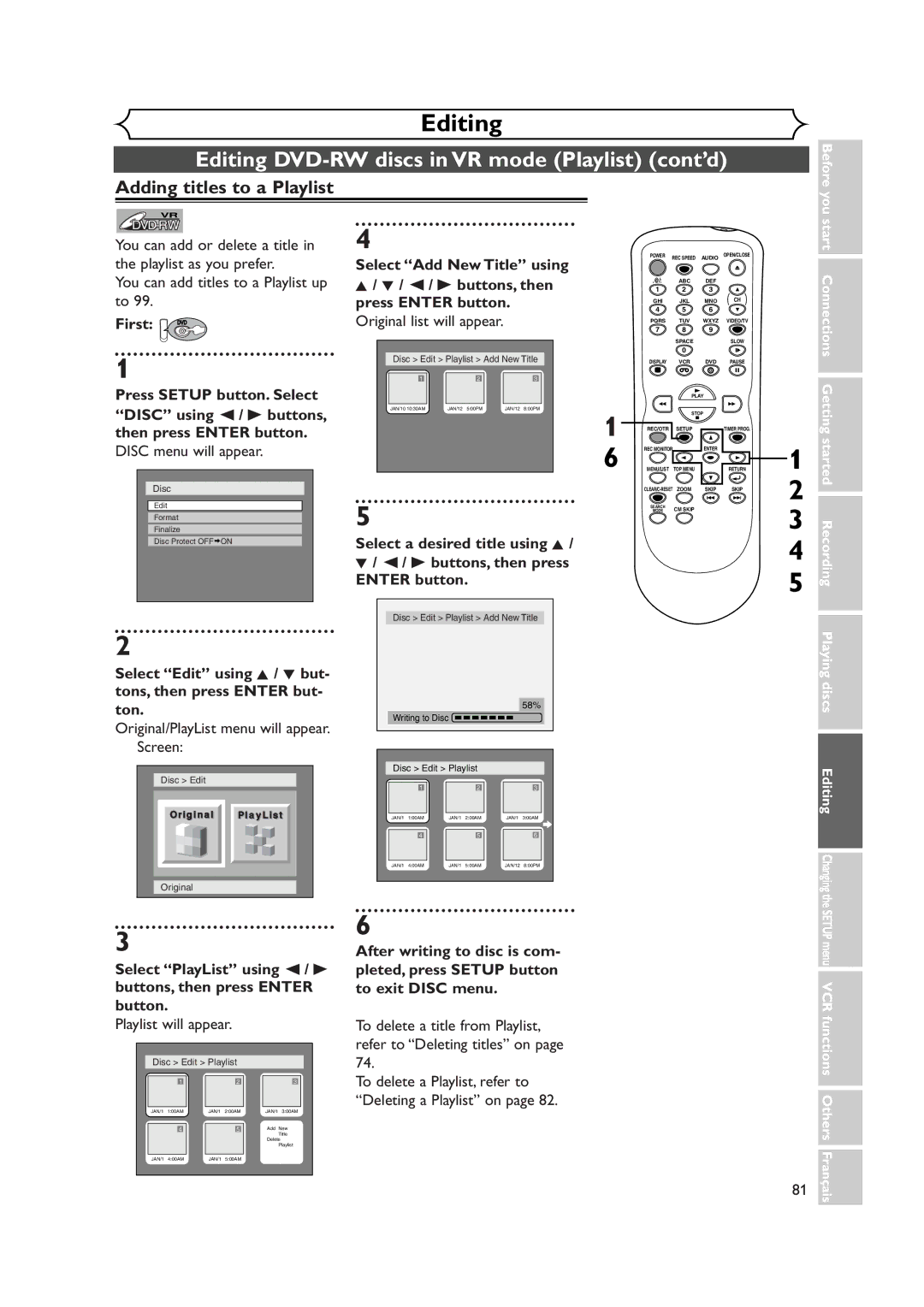 Symphonic CWR20V4 owner manual Adding titles to a Playlist, You can add or delete a title, B buttons, then 