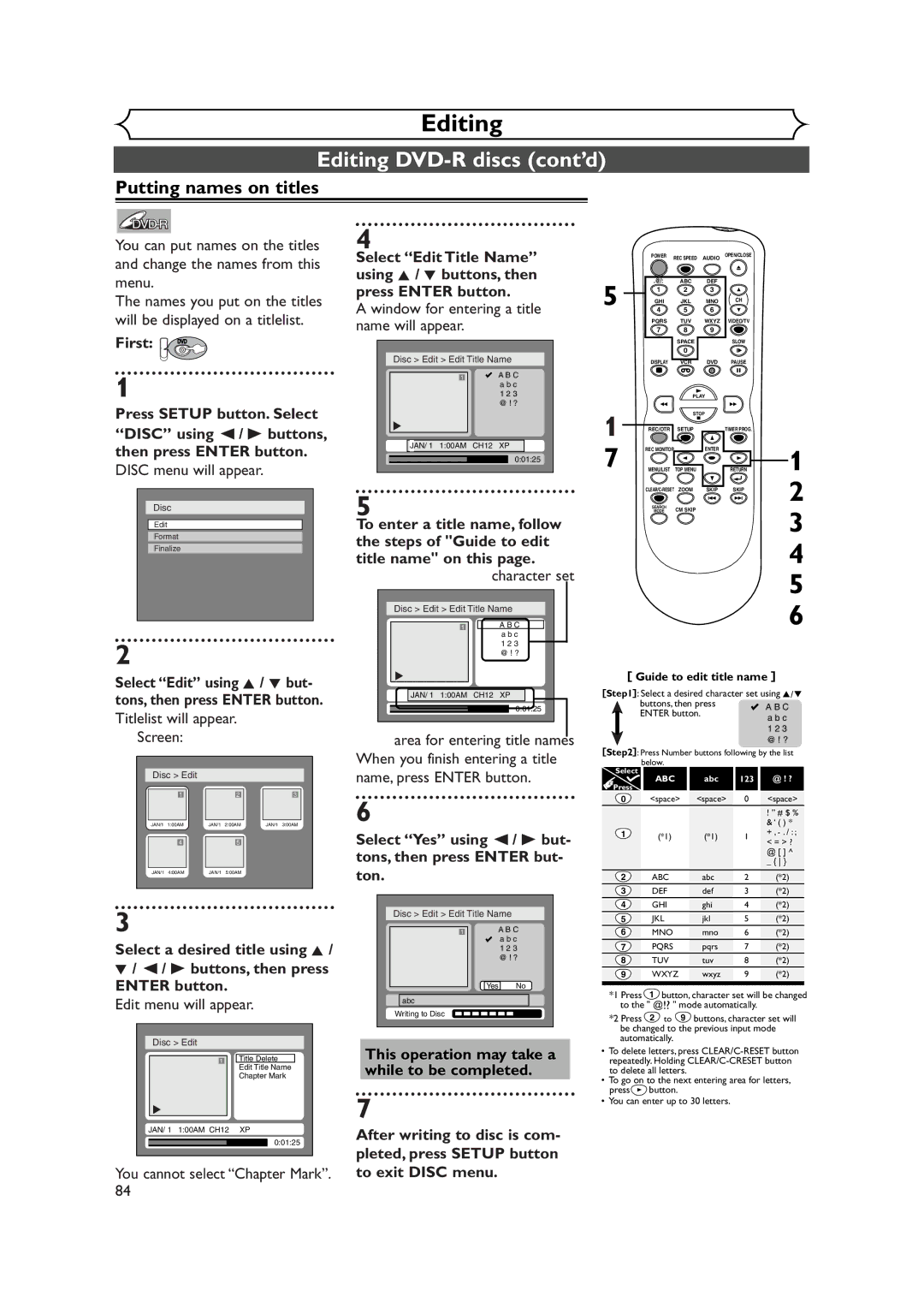 Symphonic CWR20V4 owner manual Editing DVD-R discs cont’d, Putting names on titles 